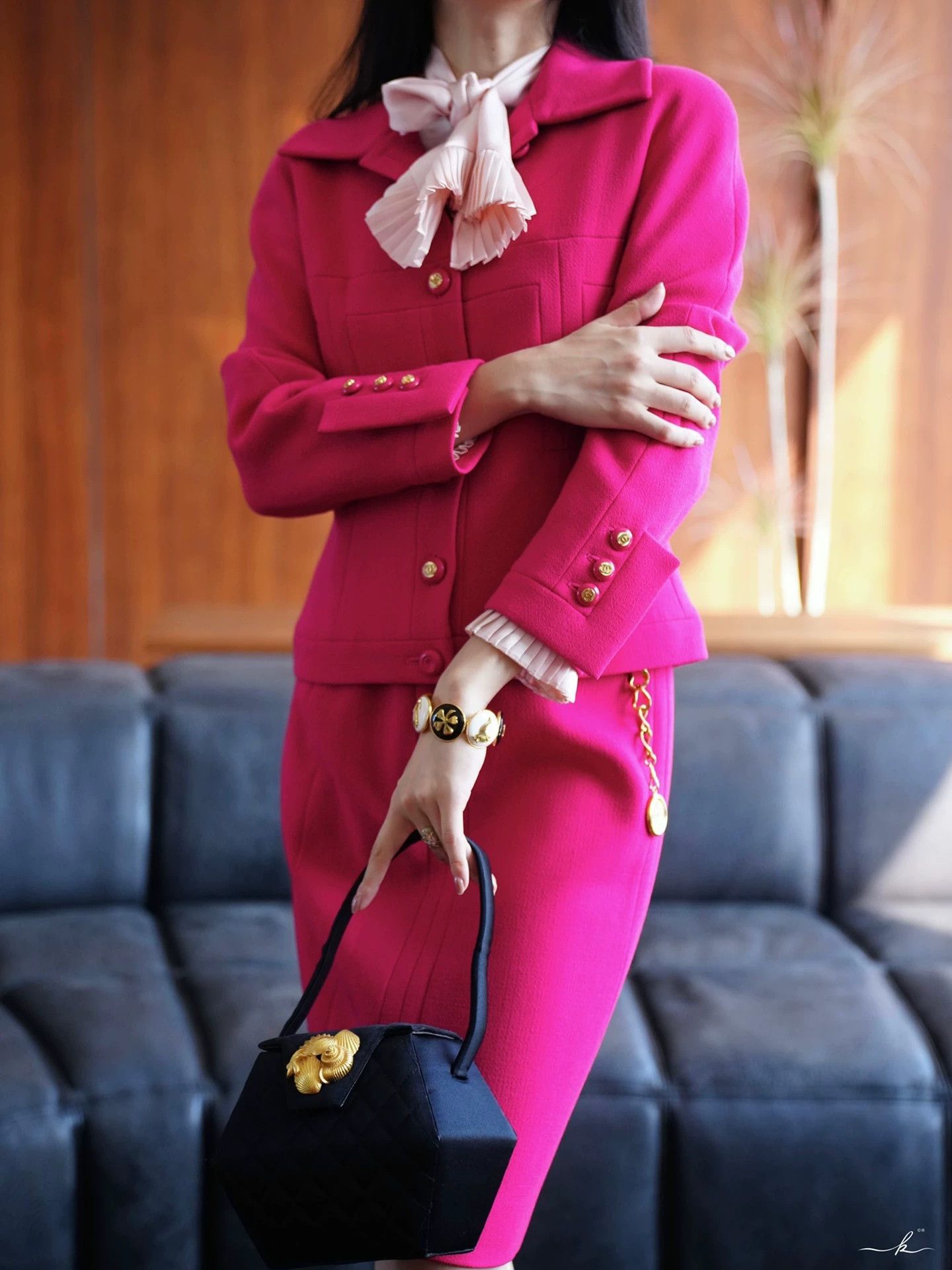 Chanel Chanel Vintage 1990s Women's Peach Pink Wool Suit Skirt Set Size S / US 4 / IT 40 - 7 Thumbnail