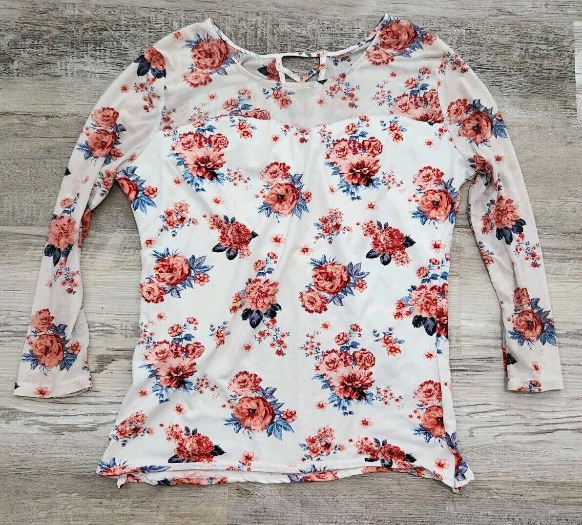 Designer Y2k Top Medium White Floral Sheer See Through Mesh Size M / US 6-8 / IT 42-44 - 1 Thumbnail