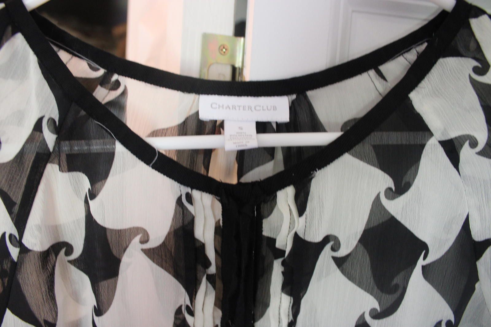 Charter Club Charter Club Black and White Sheer Patterned Blouse Small Size S / US 4 / IT 40 - 2 Thumbnail