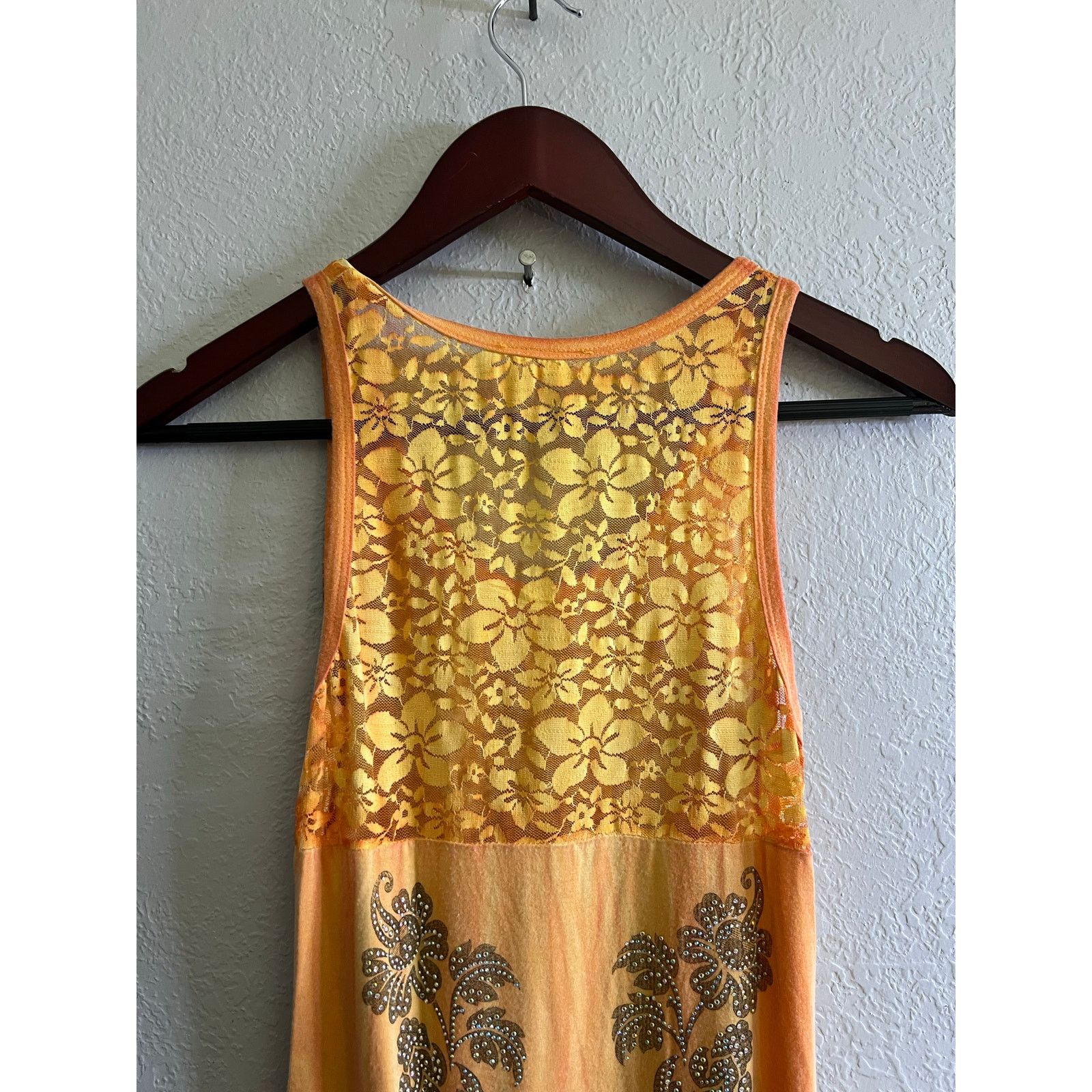 Vintage Vocal Y2K Floral Lace Tank Top Rhinestone Asym Hem Sz S Size S / US 4 / IT 40 - 6 Thumbnail