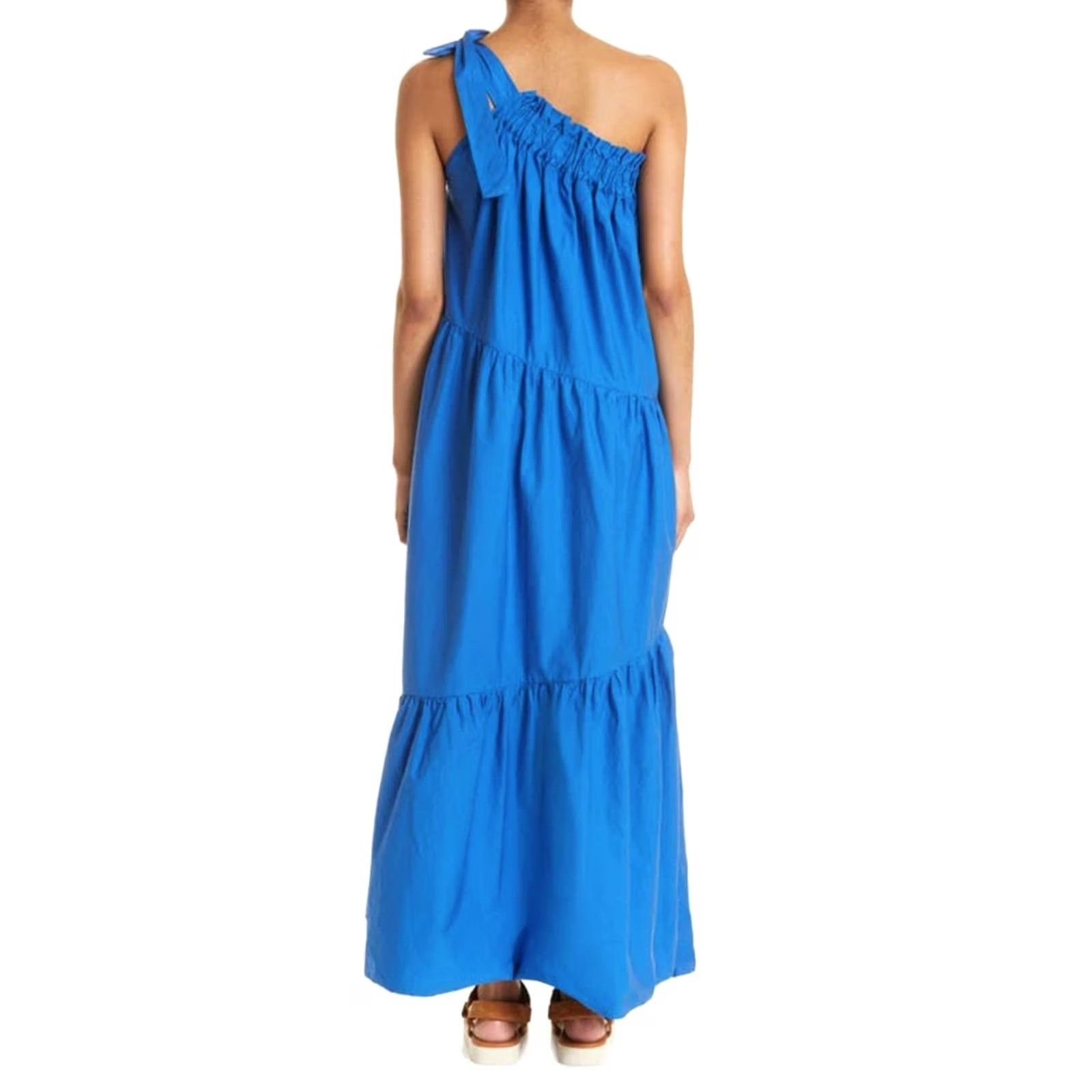 Xirena XIRENA Maisie Maxi Dress One Shoulder Cotton Poplin Blue Pockets Women's M Size M / US 6-8 / IT 42-44 - 2 Thumbnail