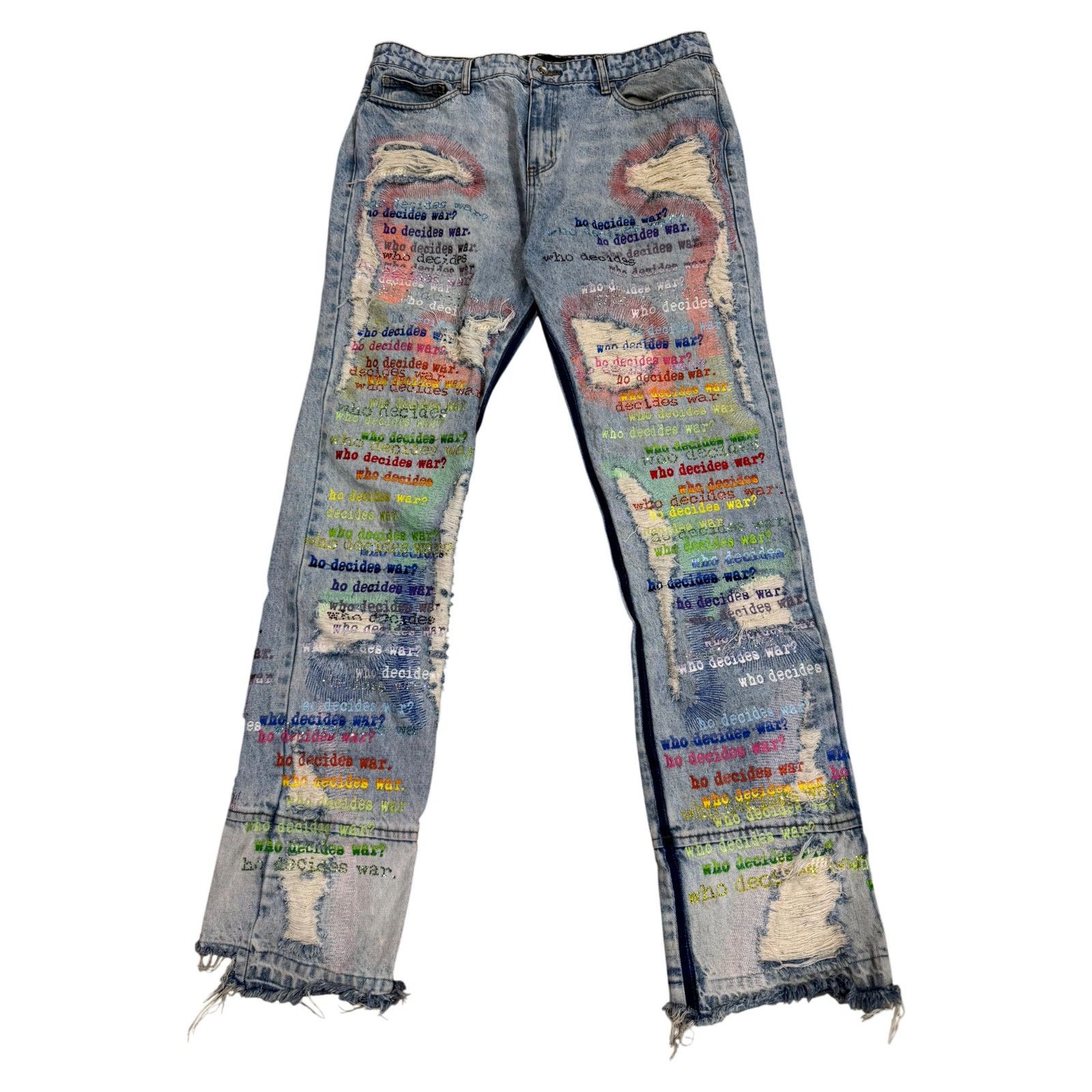 Who Decides War Who Decides War Scripture Light Wash & Rainbow Jeans Size US 38 / EU 54 - 1 Thumbnail