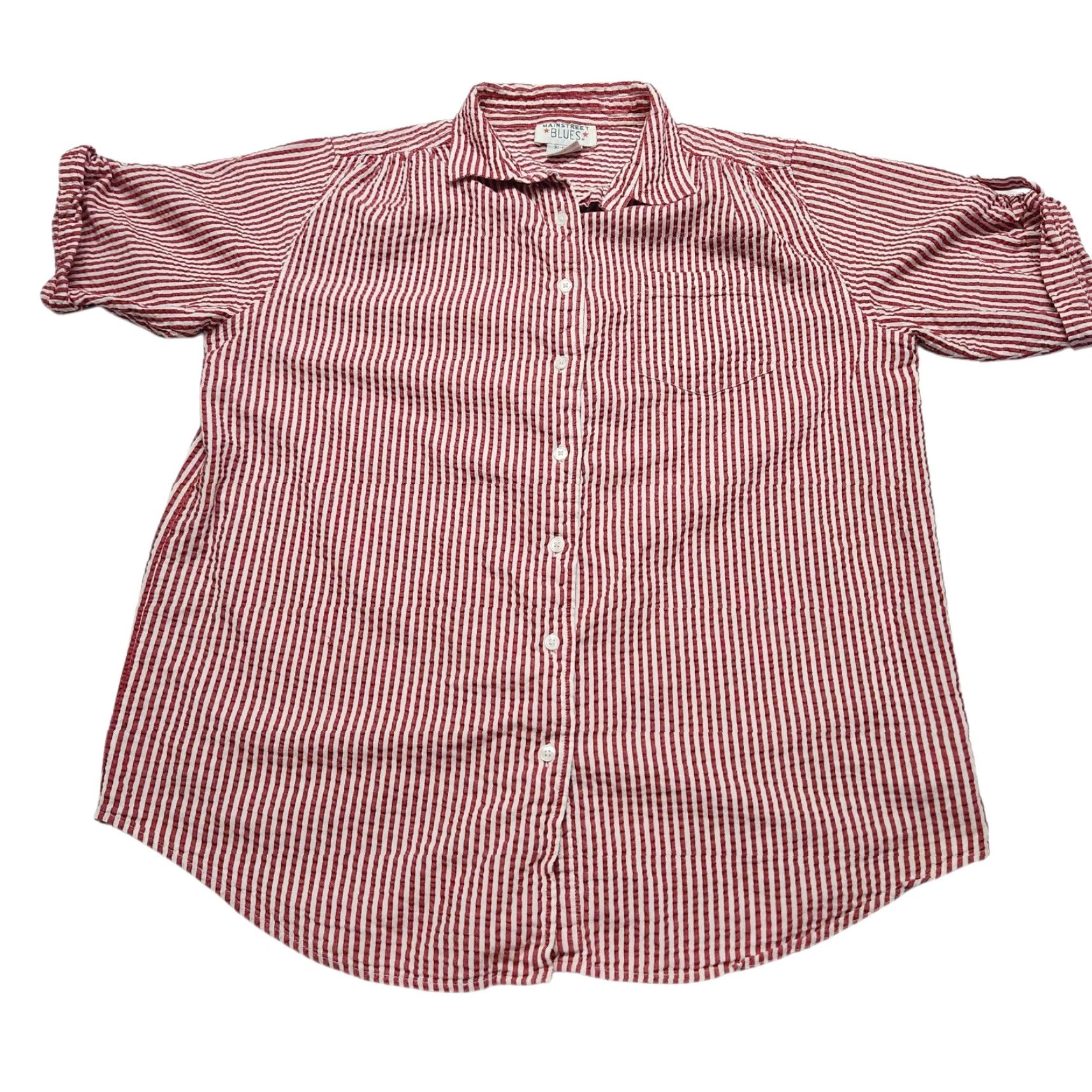 Vintage VINTAGE Mainstreet Blues Shirt Womens L Red Seersucker Candy Stripe Front Pocket Size L / US 10 / IT 46 - 3 Thumbnail