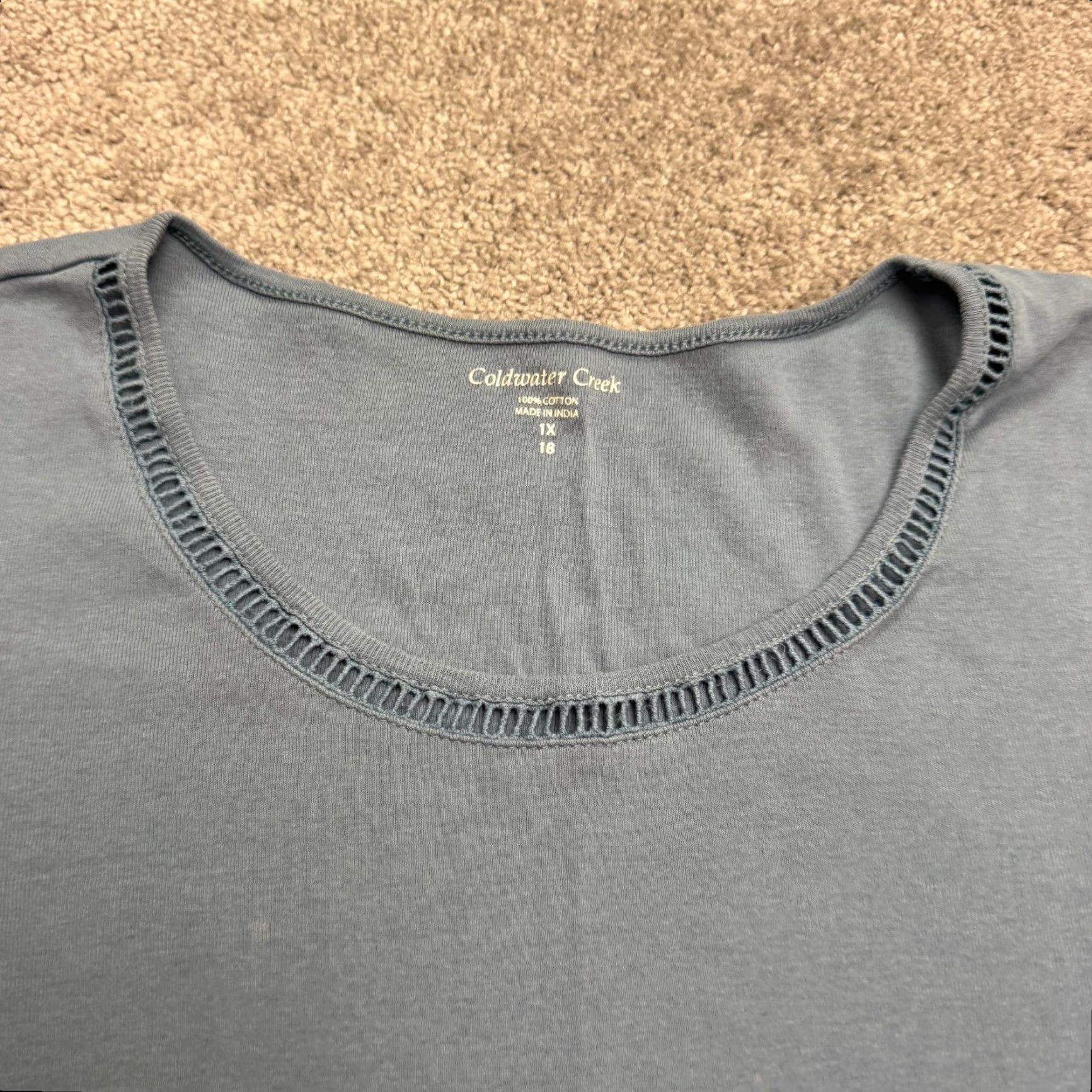 Coldwater Creek Coldwater Creek Shirt 1X Plus Blue Short Sleeve Crew Neck 100% Cotton Basic Tee Women's Size XL / US 12-14 / IT 48-50 - 3 Thumbnail