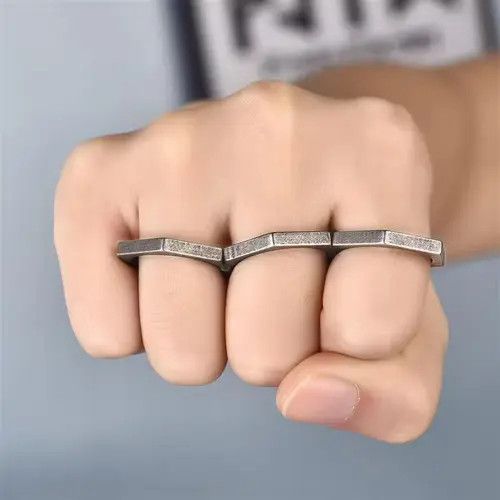 Japanese Brand 3 IN 1 Vintage Geometric Men Ring Hexagon Stainless Steel Size ONE SIZE - 4 Thumbnail