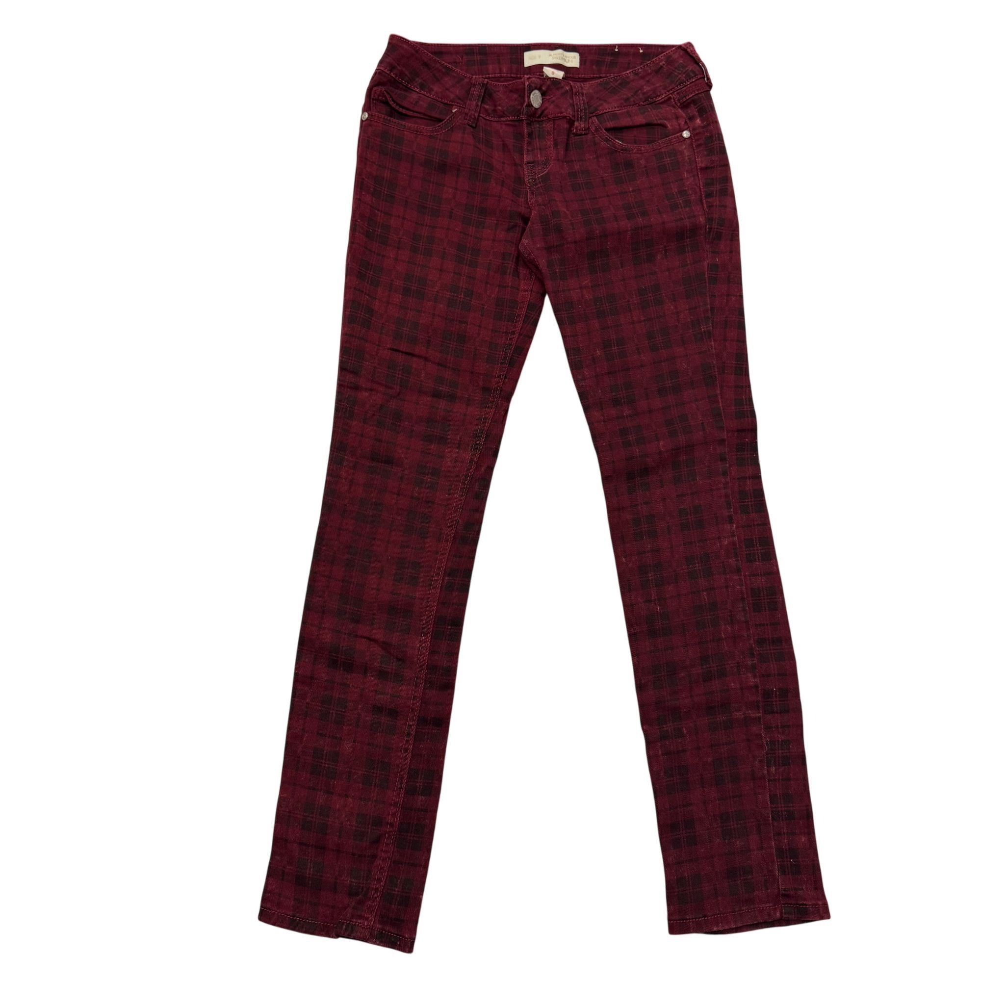 Almost Famous Vtg Almost Famous Stretchy Maroon Black CHECKER Grunge Jeans Size 32" / US 10 / IT 46 - 2 Thumbnail