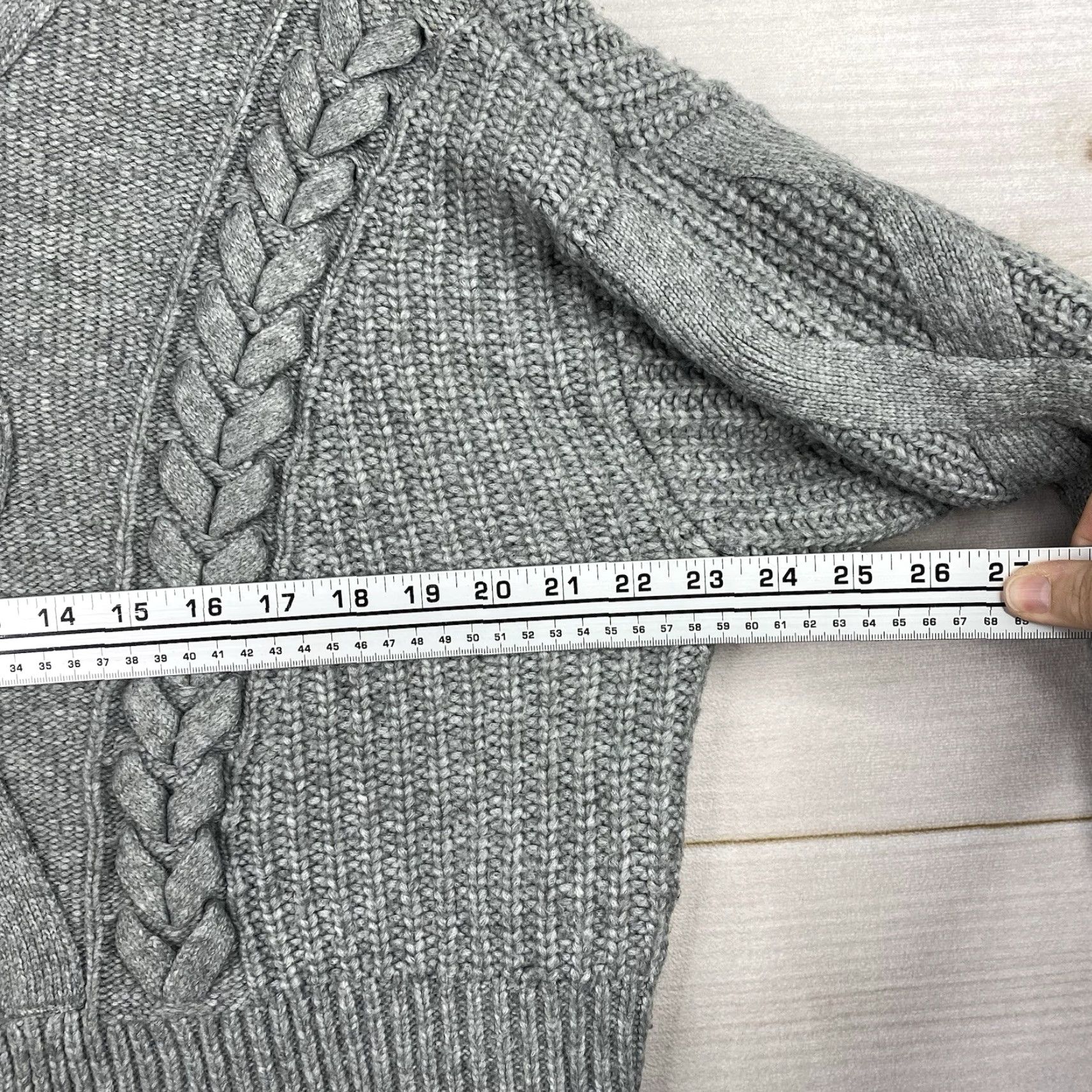 Elizabeth and James Elizabeth and James Sweater Womens L Gray Cable-Knit Mock Neck Cropped Boxy Pullover Crew Neck Casual Boho City Classic Size L / US 10 / IT 46 - 5 Thumbnail