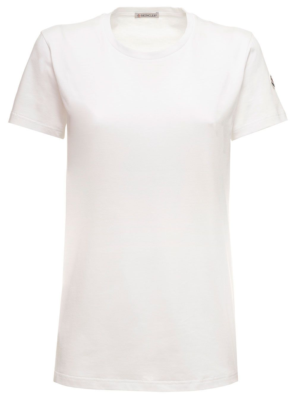 Moncler White Jersey T-shirt with Patch Logo Applied on the Sleeve MONCLER Women Size XS / US 0-2 / IT 36-38 - 1 Thumbnail