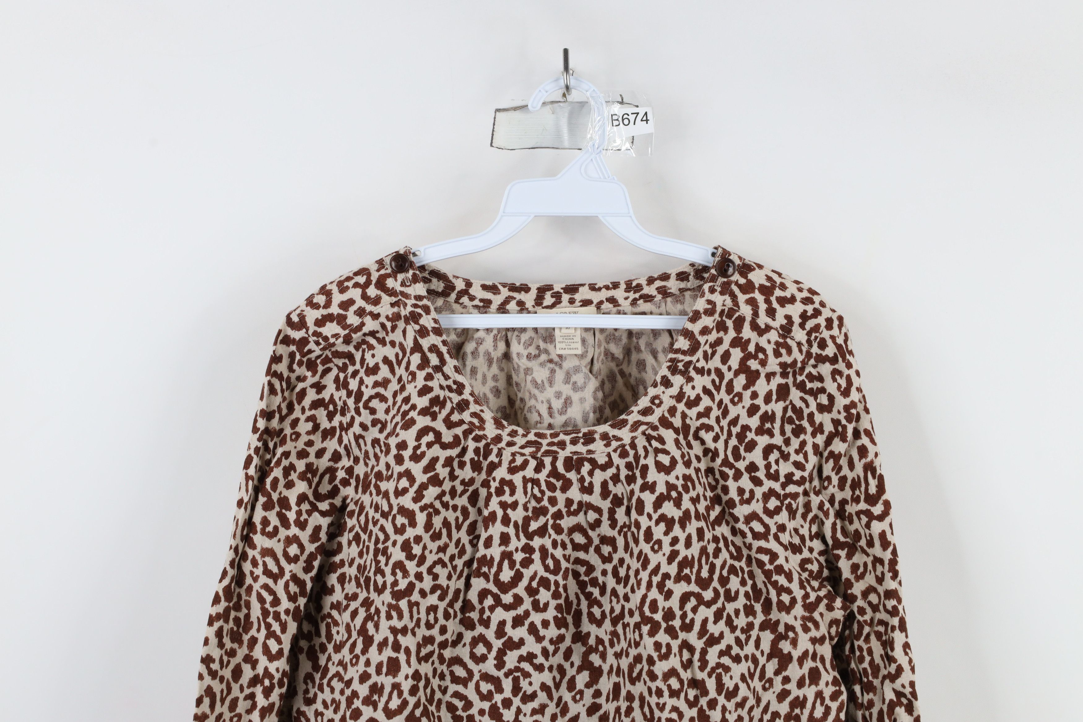 J.Crew × Vintage J Crew Leopard Print Linen Long Sleeve Blouse Shirt Top Size L / US 10 / IT 46 - 2 Thumbnail