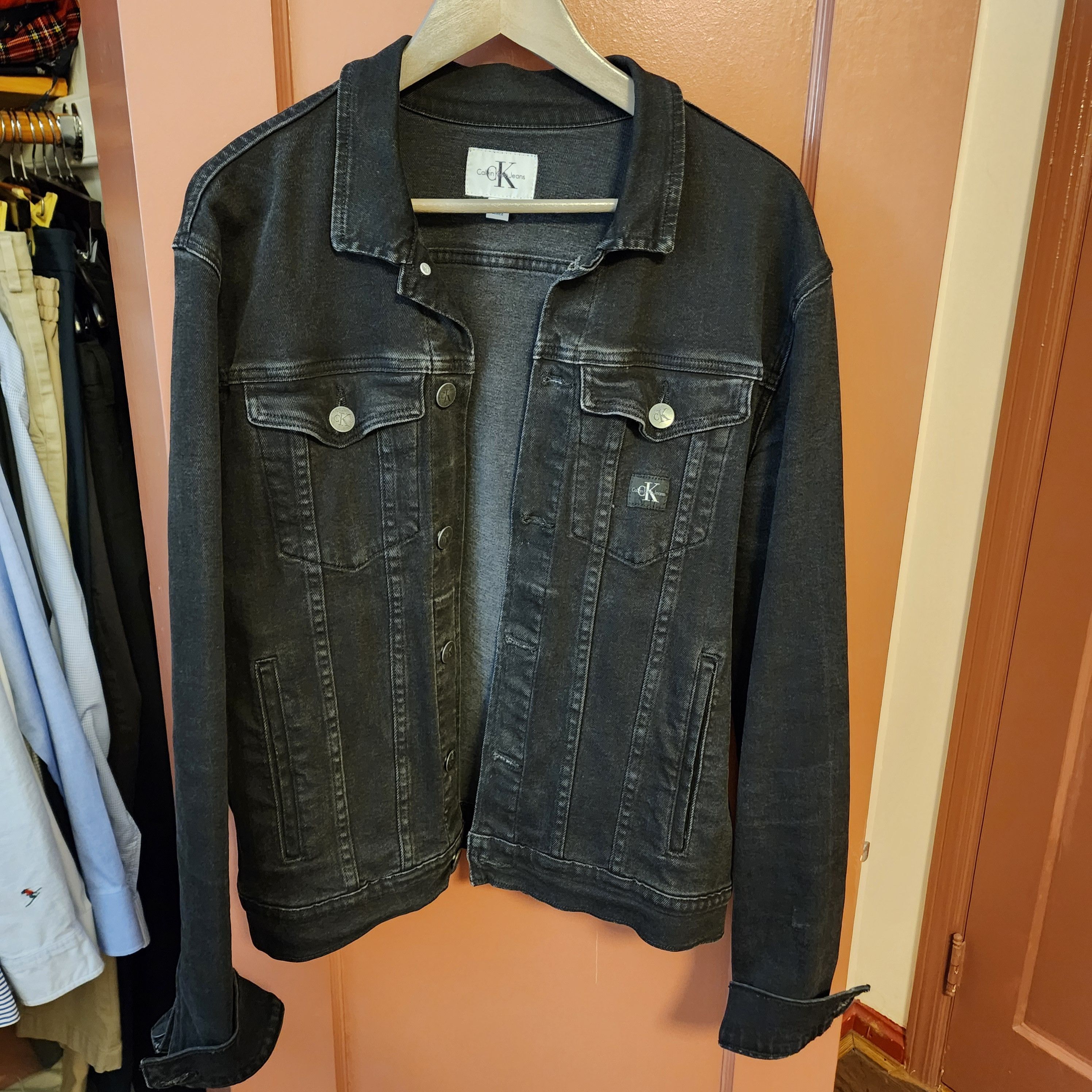 image of Calvin Klein Black Denim Jacket, Men's (Size XL)