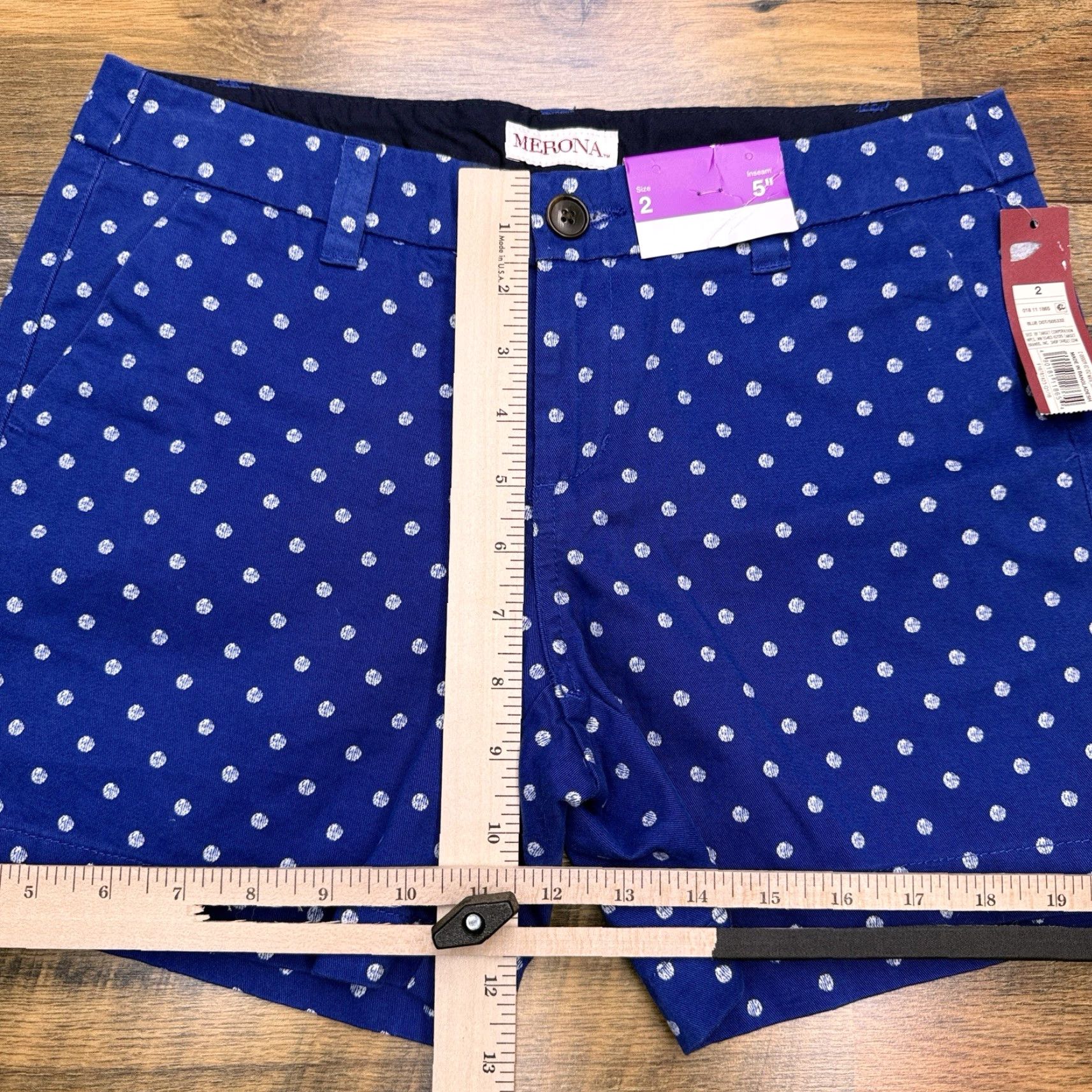 Merona Merona Polka Dot Shorts Womens 2 Blue Mid Rise New Size 26" / US 2 / IT 38 - 6 Thumbnail