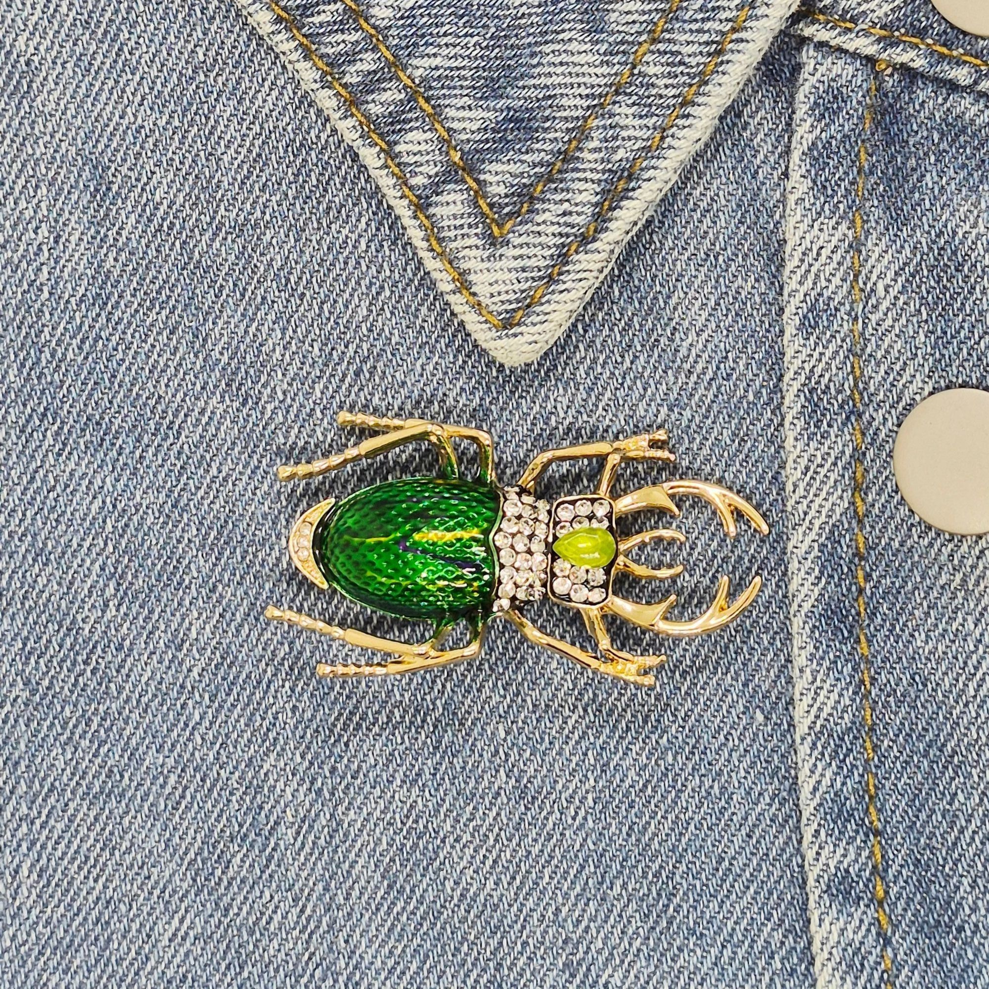 Other ⭐Vintage Style Gold Tone Green Beetle Bug Insect Animal Crys Size ONE SIZE - 2 Thumbnail