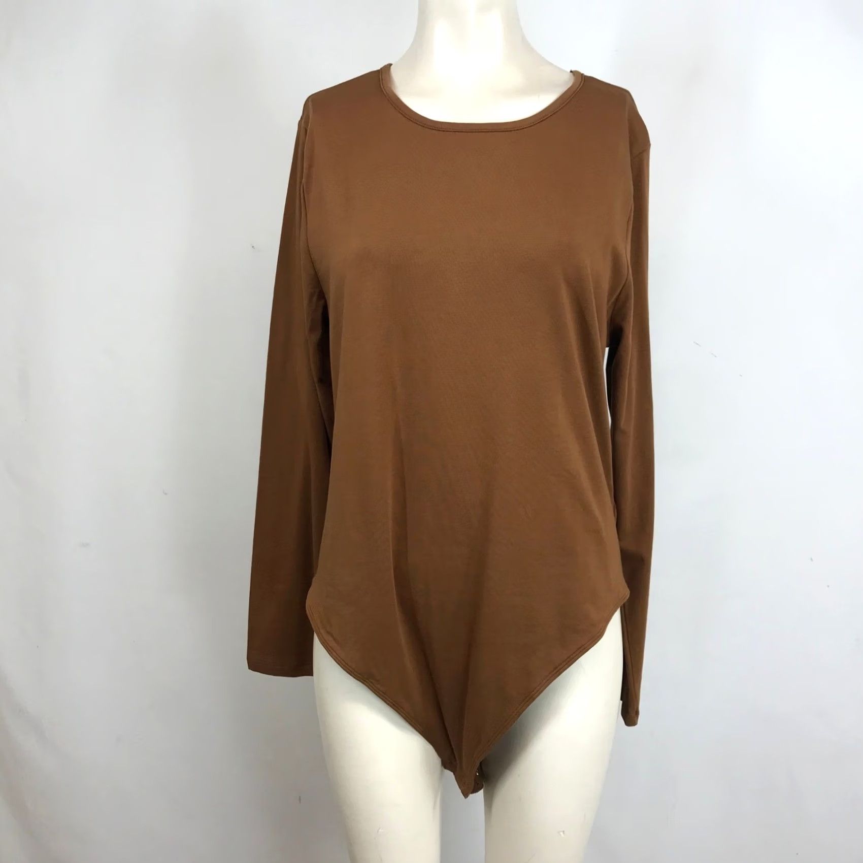 Old Navy Old Navy Bodysuit Long Sleeve Crew Neck Brown 2X Women Knit Solid Stretch Size XXL / US 16-18 / IT 52-54 - 2 Thumbnail