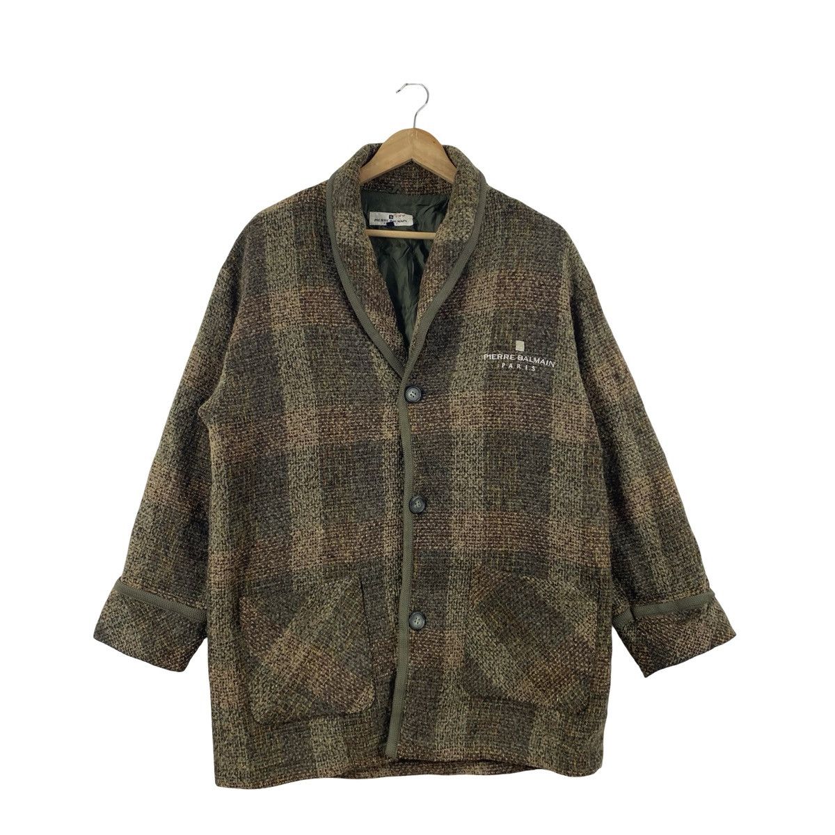 Pierre Balmain Vintage PIERRE BALMAIN Paris Plaid Coat Jacket Shawl Collar Size L / US 10 / IT 46 - 4 Thumbnail