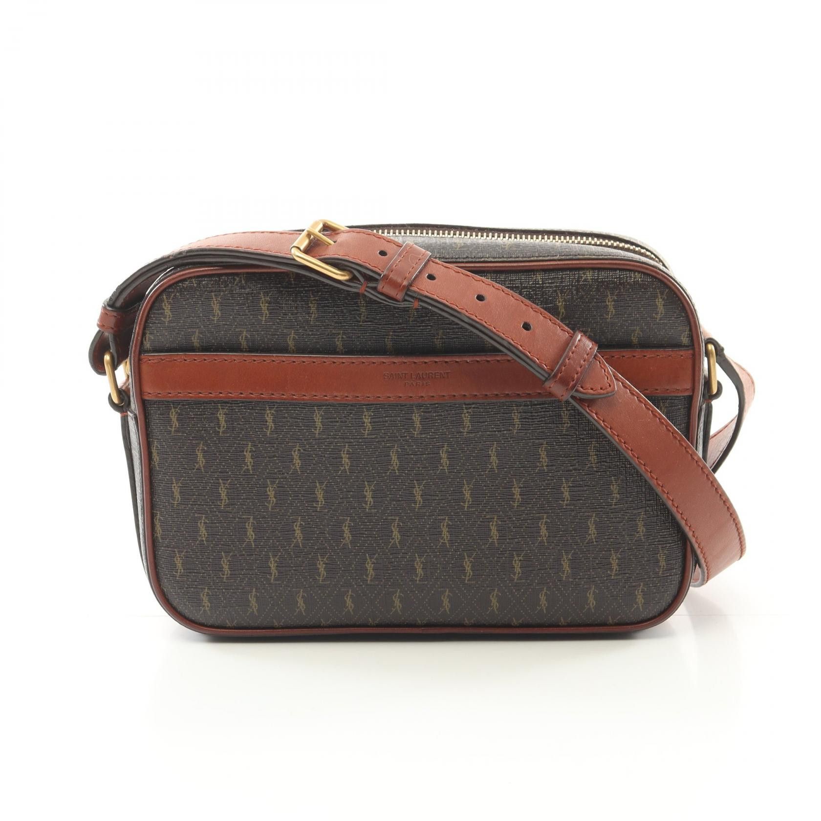 YVES Saint Laurent Monogram Coated Canvas Shoulder Bag Canvas Shoulder Bag 669957 in Brown, Women's