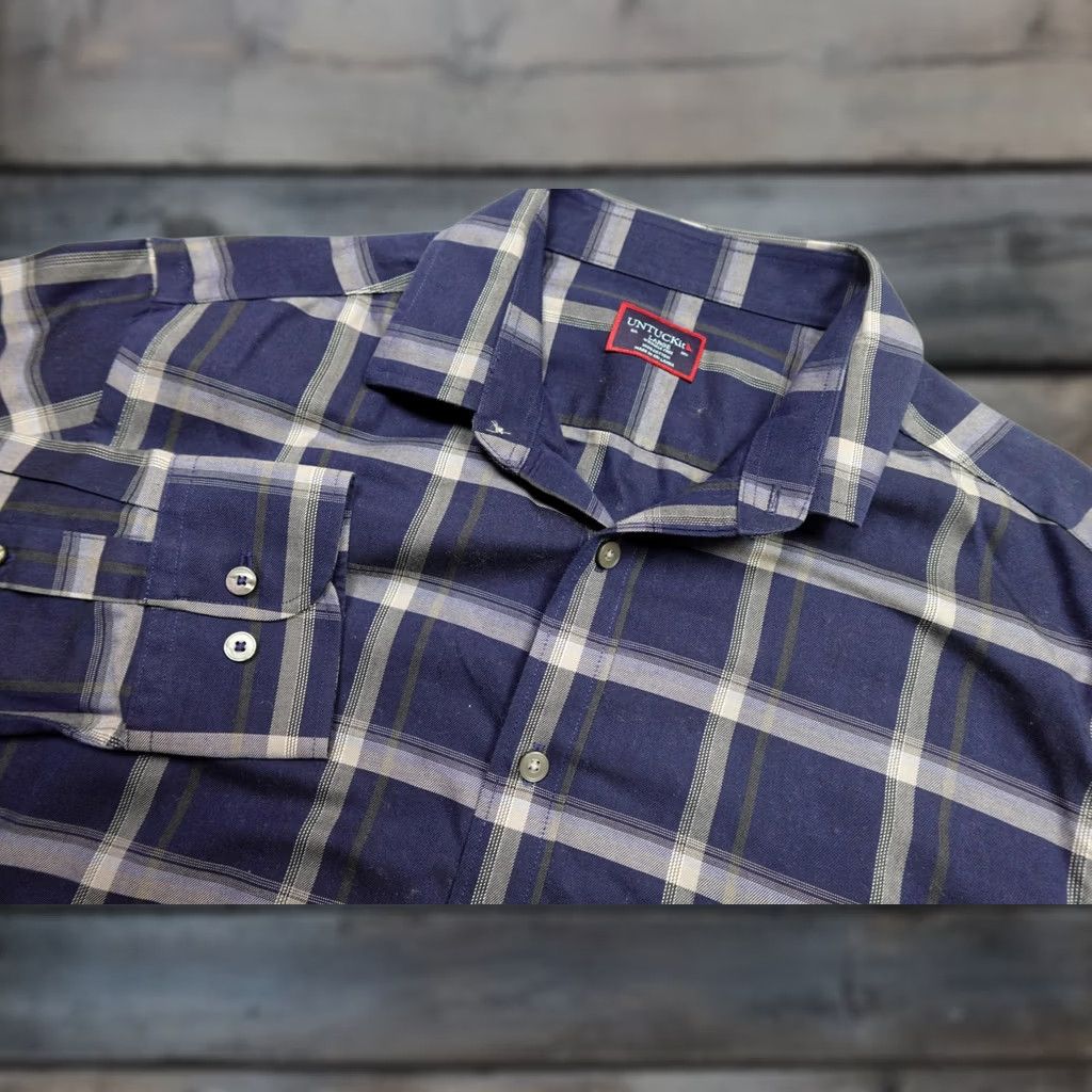 UNTUCKit UNTUCKit Dress Shirt Mens Large Blue Plaid Long Sleeve Button Up Wrinkle Free Size 42R - 1 Thumbnail