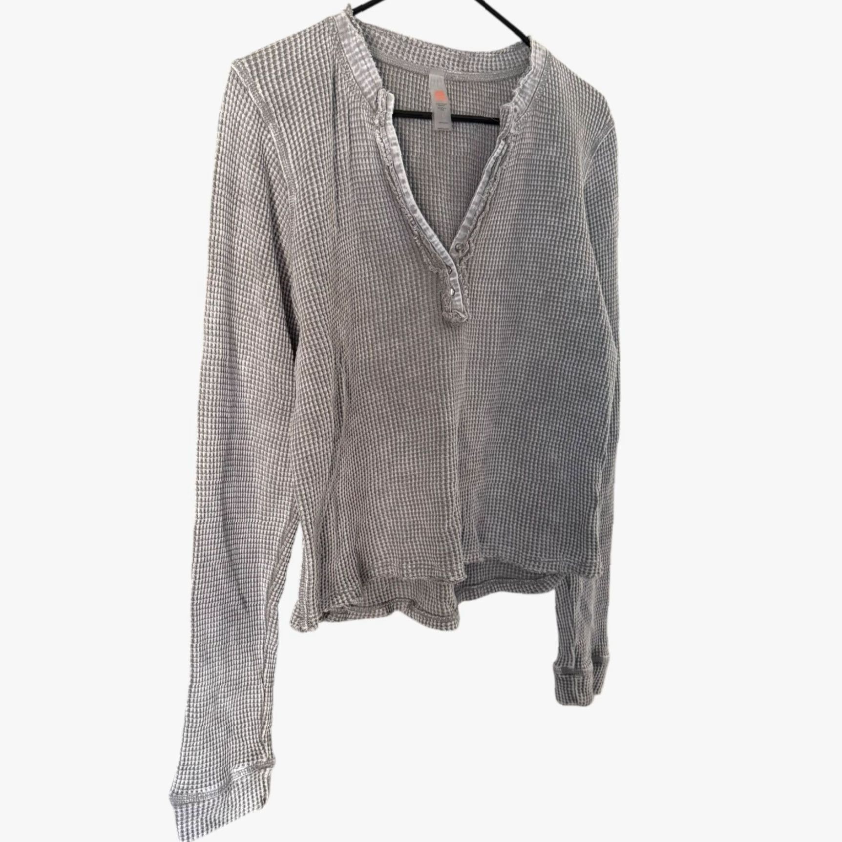 Vintage Mono B Henley Top Gray Women's Large Mineral-Washed Distressed Long Sleeve Knit T-Shirt Size L / US 10 / IT 46 - 3 Thumbnail