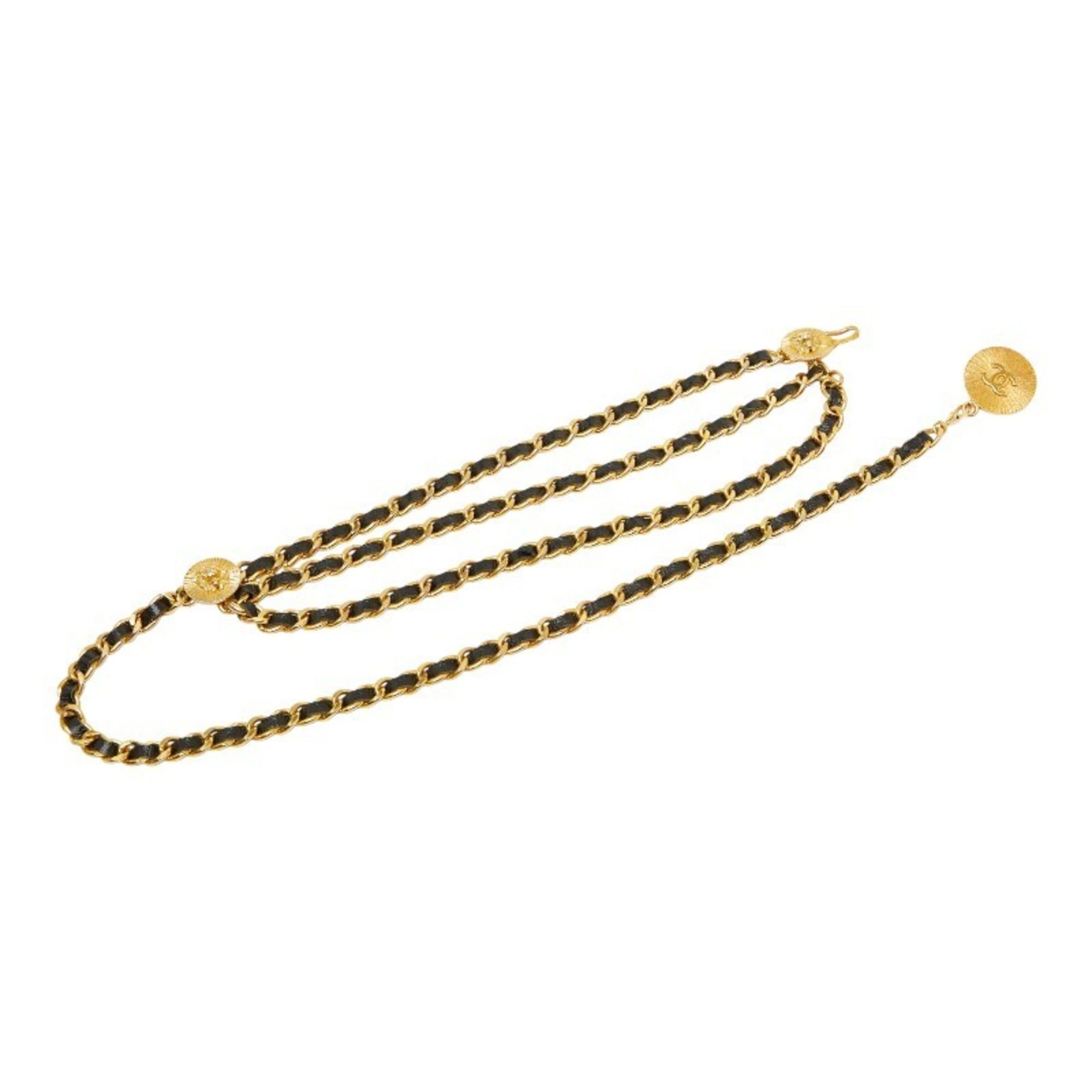 CHANEL Lion Motif Coco Mark Chain Belt, Gold Plated, Women\'s Chanel CC 2001 Black Crystal Lion Leather Chain Belt main image 4