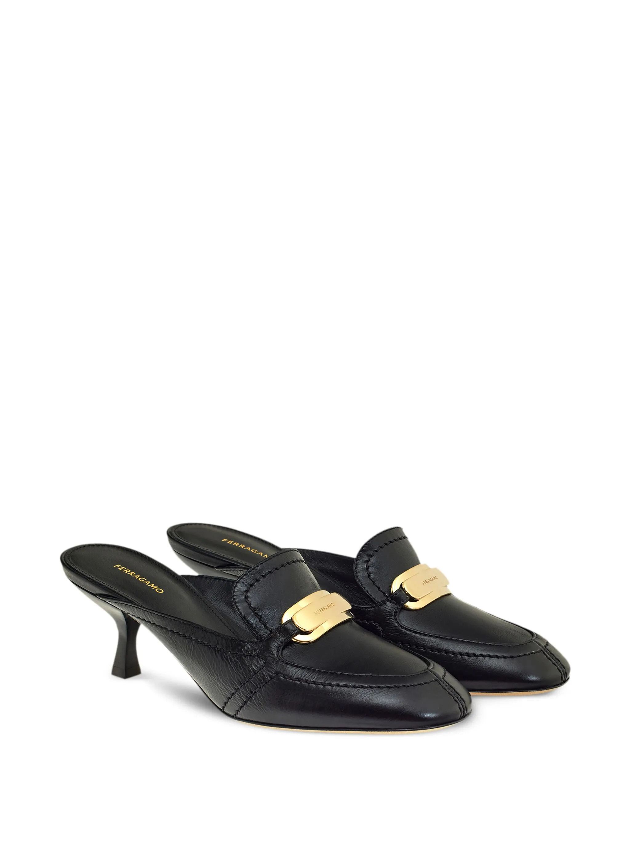 Salvatore Ferragamo o1s1rm0126 Crocodile-effect Leather Mules in Black Size US 8 / IT 38 - 2 Thumbnail