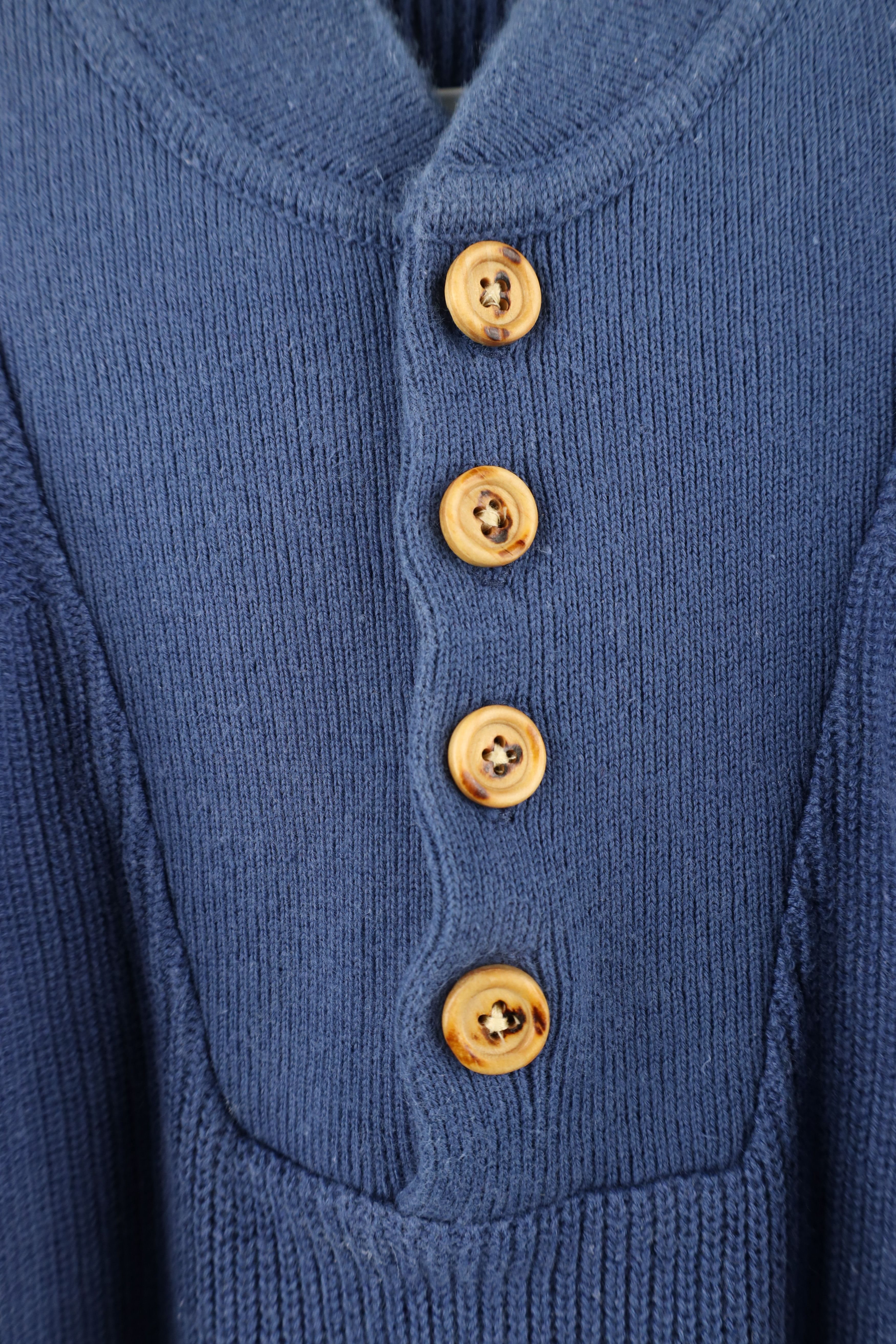 Eddie Bauer × Vintage Vintage 90s Eddie Bauer Ribbed Knit Henley Sweater Blue Size US M / EU 48-50 / 2 - 5 Thumbnail