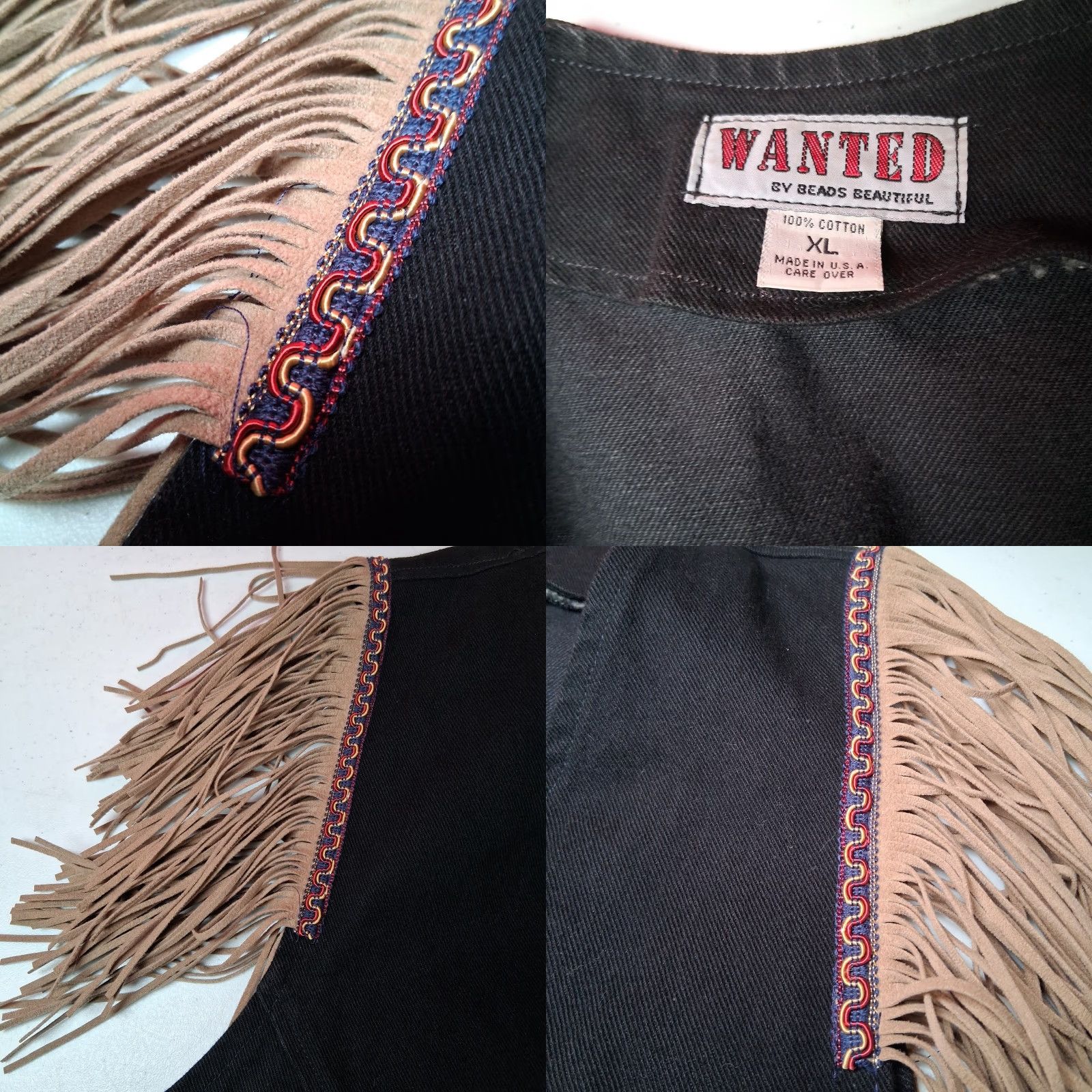 Vintage VINTAGE Wanted by Beads Beautiful Western Vest Women XL Black Denim Fringe USA Made Cowgirl Vest Size XL / US 12-14 / IT 48-50 - 8 Thumbnail