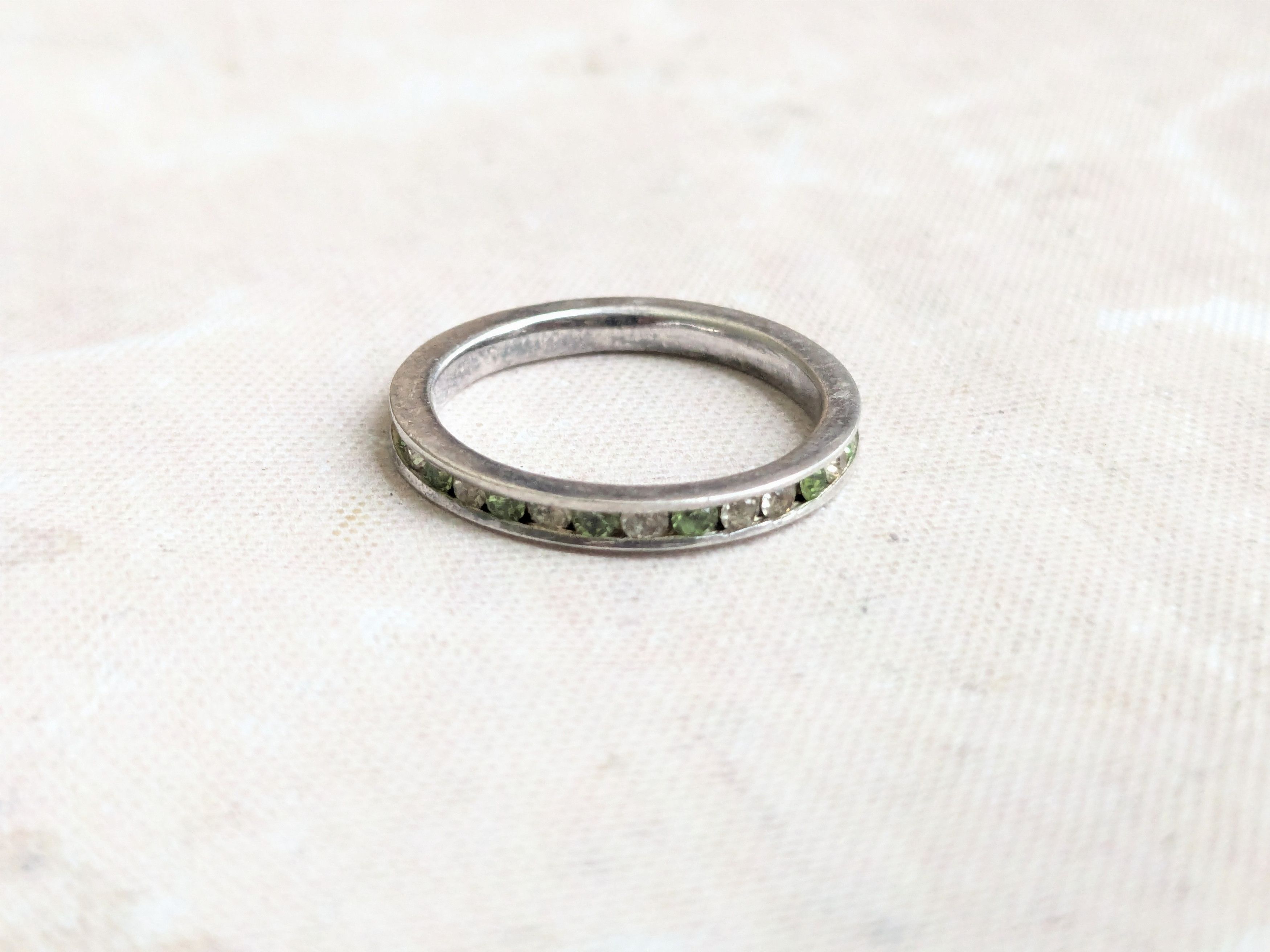 Sterling Silver Vintage Sterling Silver Band Ring Eternity 7.5 Green CZ Size ONE SIZE - 1 Thumbnail