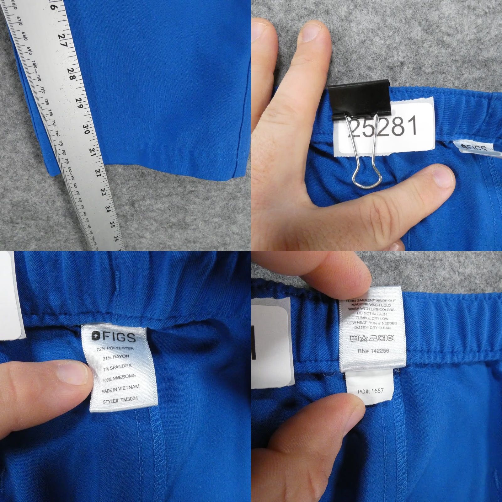 Vintage FIGS Scrub Pants Mens Large Blue Drawstring Medical Solid Polyester Blend Size US 33 - 9 Thumbnail