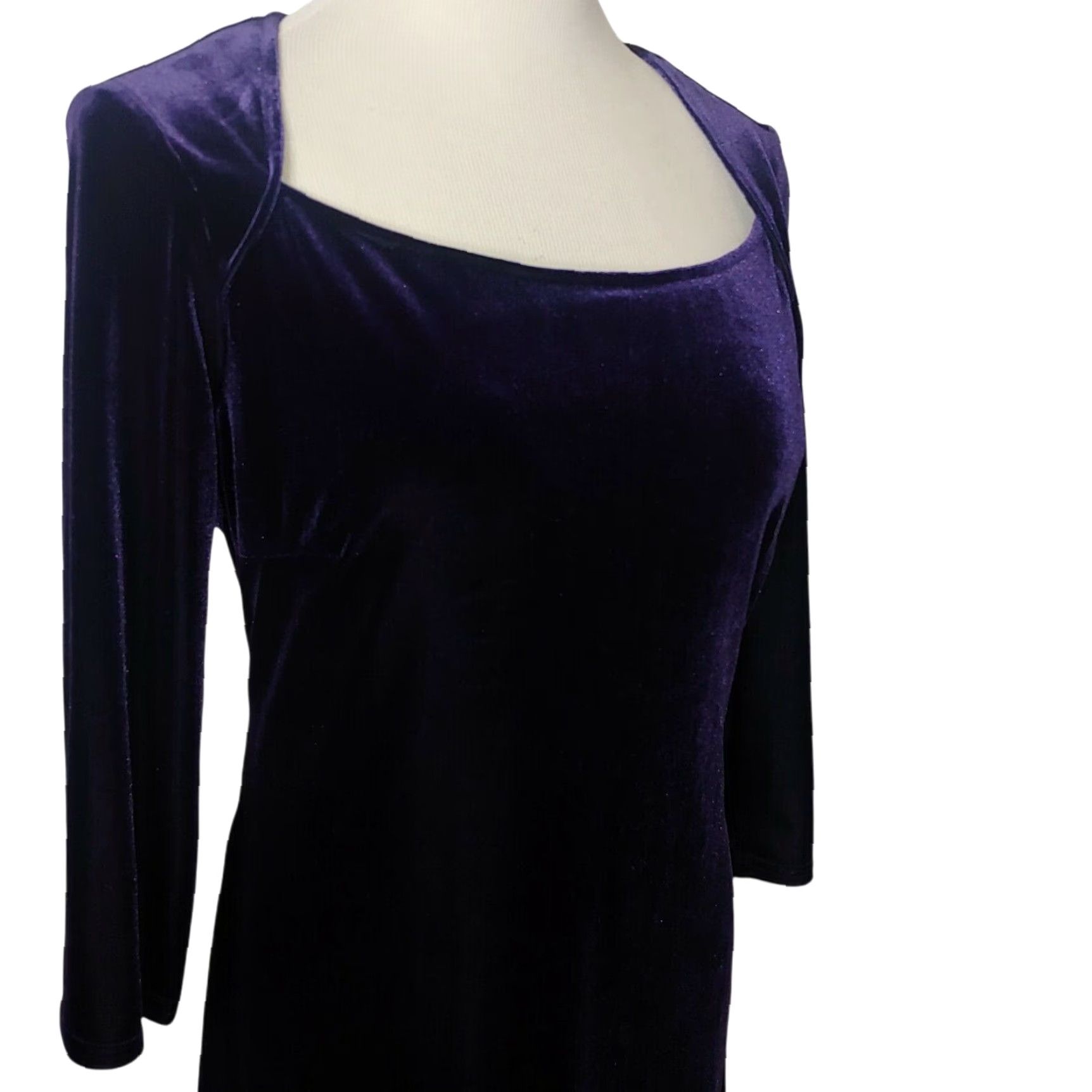 Vintage VINTAGE JS Collections Dress Velour Purple 90s Gothic Whimsical Knee Length Half Sleeve Zip Scoop Neck 12 Women Mens? Size XL / US 12-14 / IT 48-50 - 3 Thumbnail