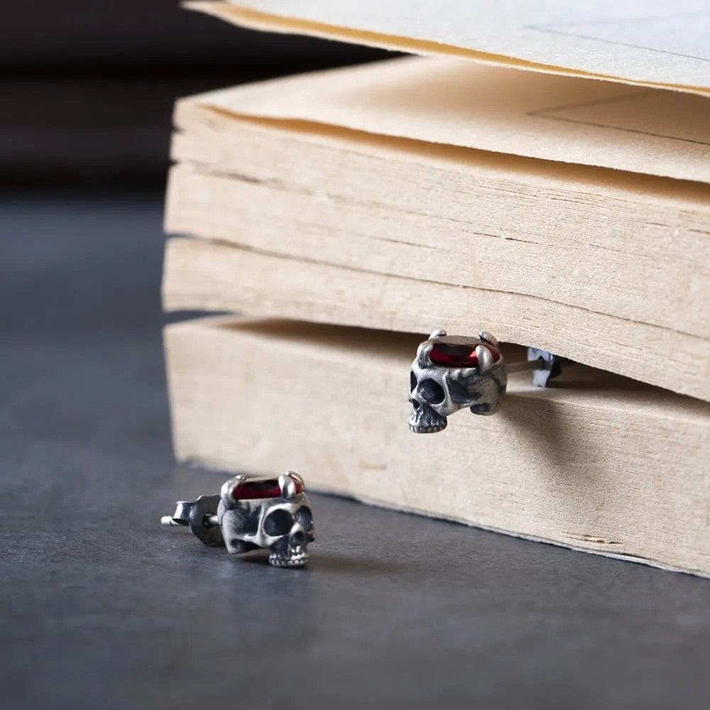 Jewelry Skull Wine Stone Earrings 925 Sterling Silver Jewelry Gift Size ONE SIZE - 1 Thumbnail