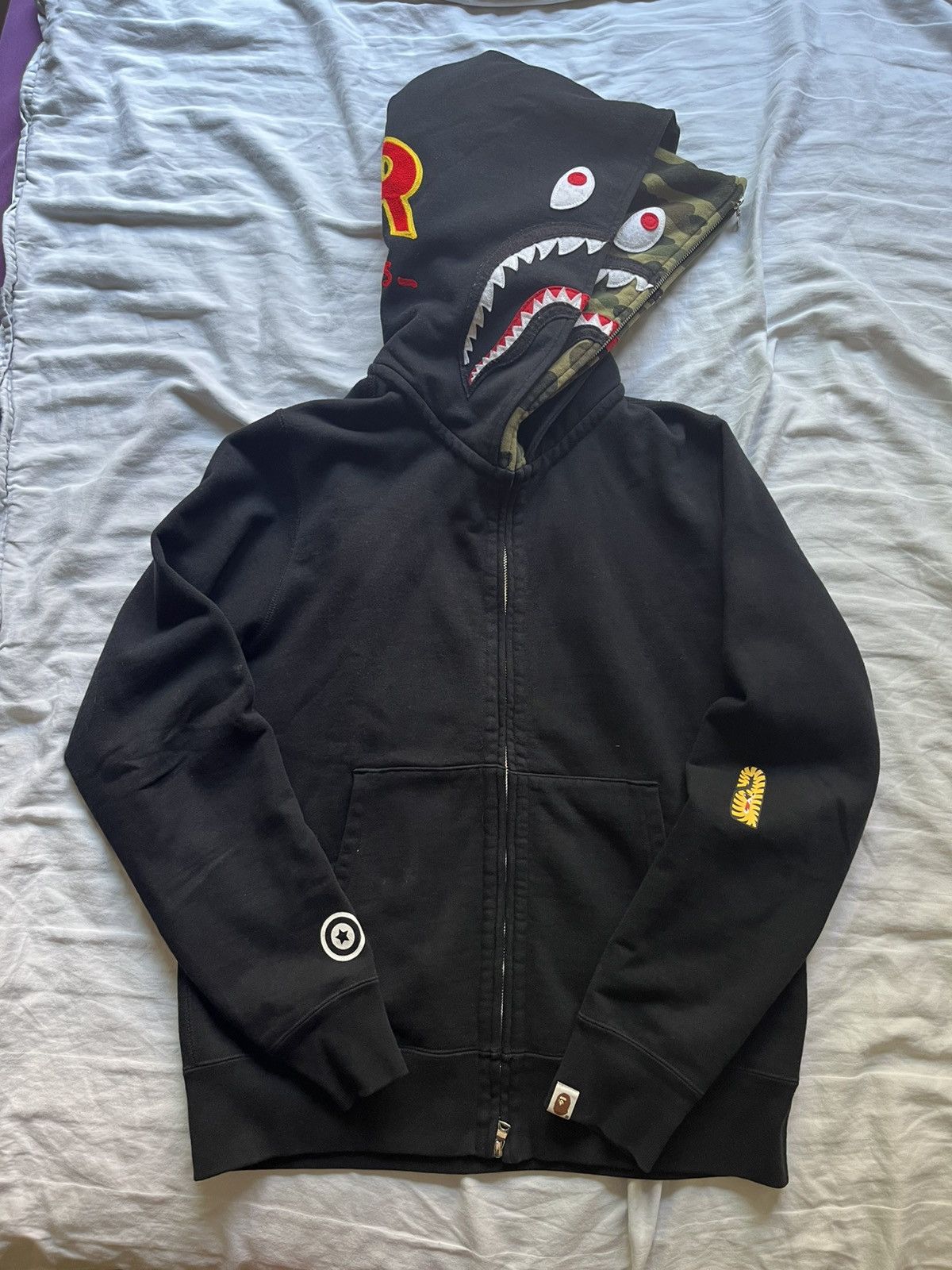 Bape BAPE PONR SHARK FULL ZIP HOODIE BLACK | Grailed