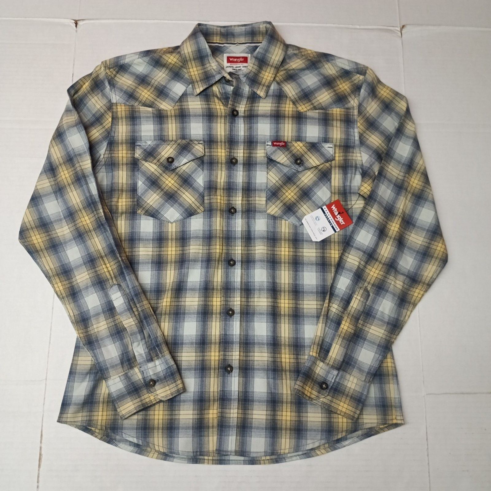 Wrangler Wrangler Cowboy Wash Shirt Mens Size M Sky Blue Yellow Plaid Size US M / EU 48-50 / 2 - 1 Thumbnail