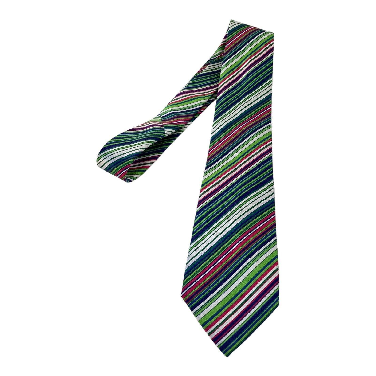 BUGATCHI BUGATCHI Green Striped Luxury Designer Silk Tie Made In Ital Size ONE SIZE - 6 Thumbnail