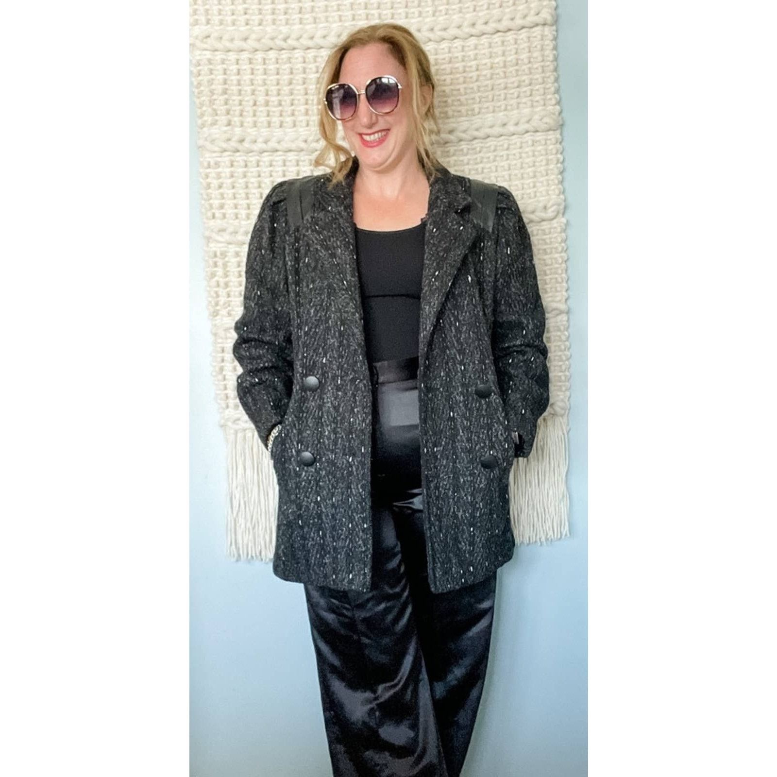 Vintage Vintage 80s marled wool pea coat w/ leather shoulders M Size M / US 6-8 / IT 42-44 - 9 Thumbnail