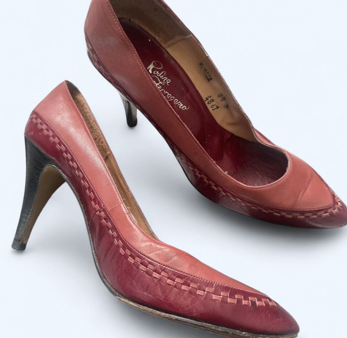 Other Vintage Rosina Ferragamo Schiavone 1970s Red Leather Pumps Size US 8.5 / IT 38.5 - 1 Thumbnail