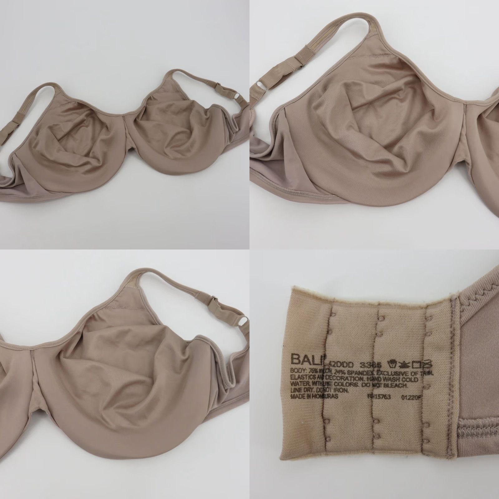 Vintage Bali Bra 42DDD Beige Underwire Unlined Minimizer 3385 Passion for Comfort Lace Women Size ONE SIZE - 8 Thumbnail
