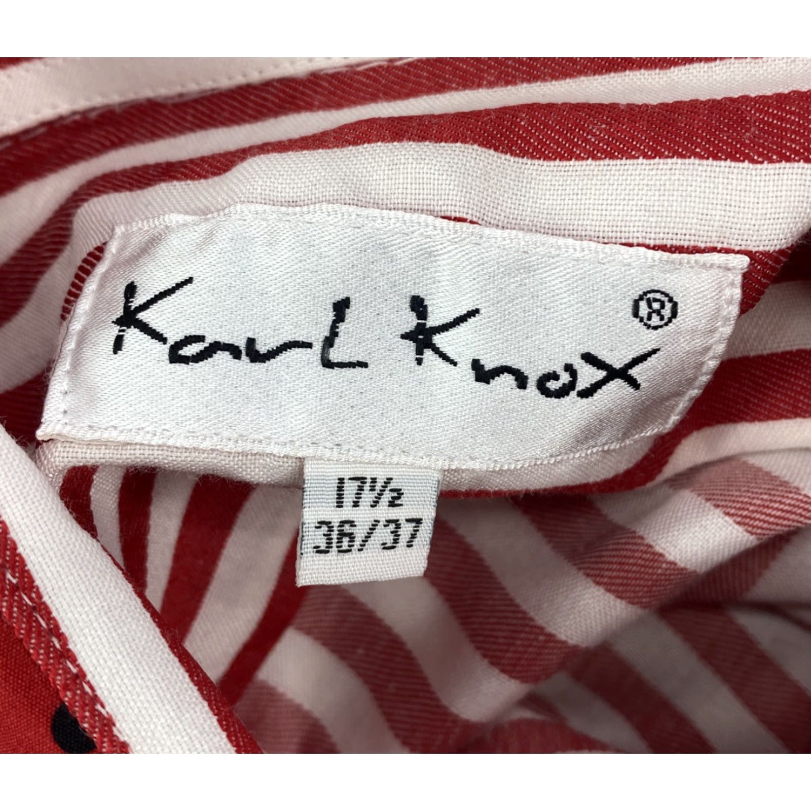 Needles Karl Knox Mens Dress Shirt Red Stripe Flip Cuff 17.5 36/37 Sleeve Pink White Pocket Collared Spread Collar Size US XXL / EU 58 / 5 - 4 Thumbnail
