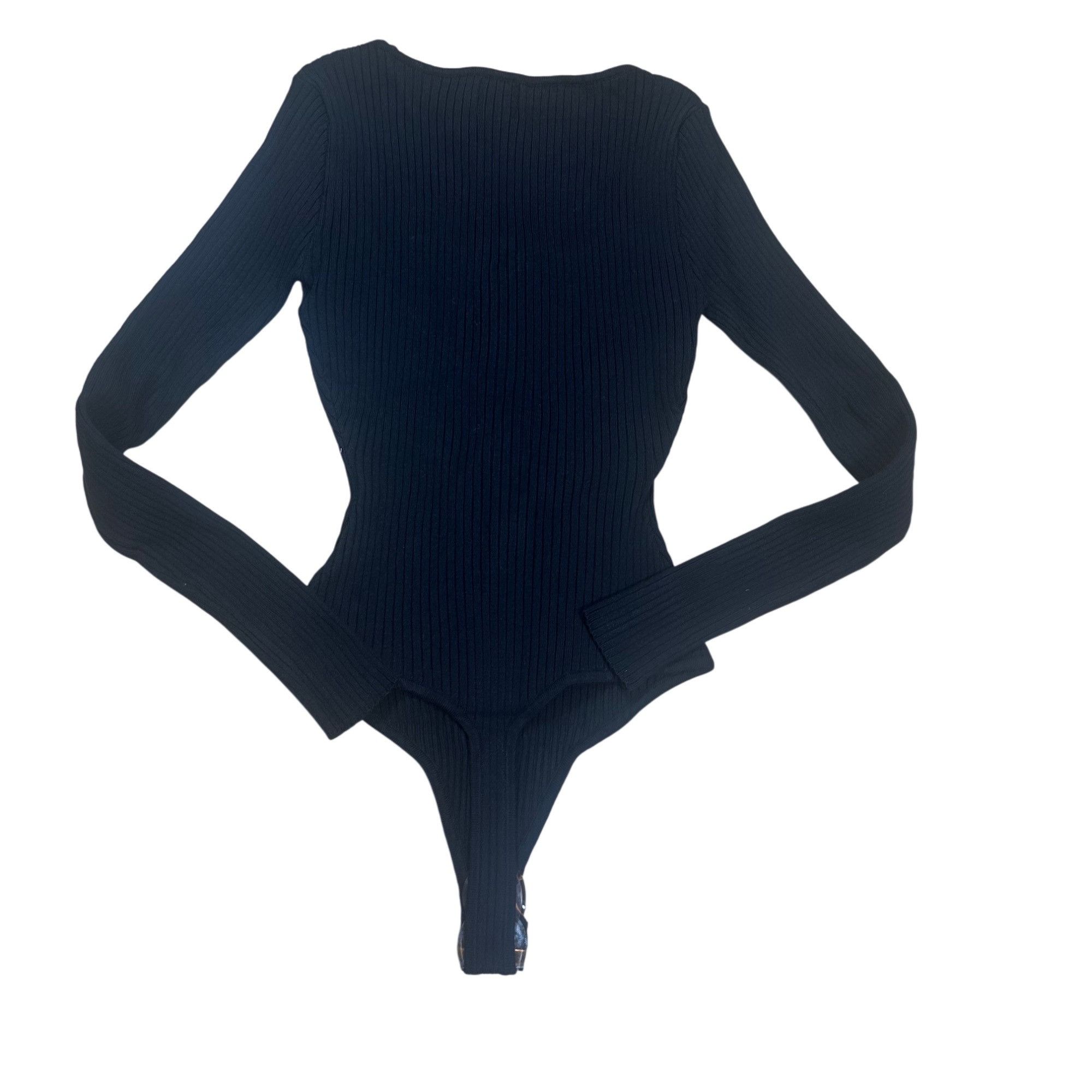 PRINCESS POLLY Princess Polly Ribbed Bodysuit Long Sleeve Black Size Large Size XL / US 12-14 / IT 48-50 - 7 Thumbnail