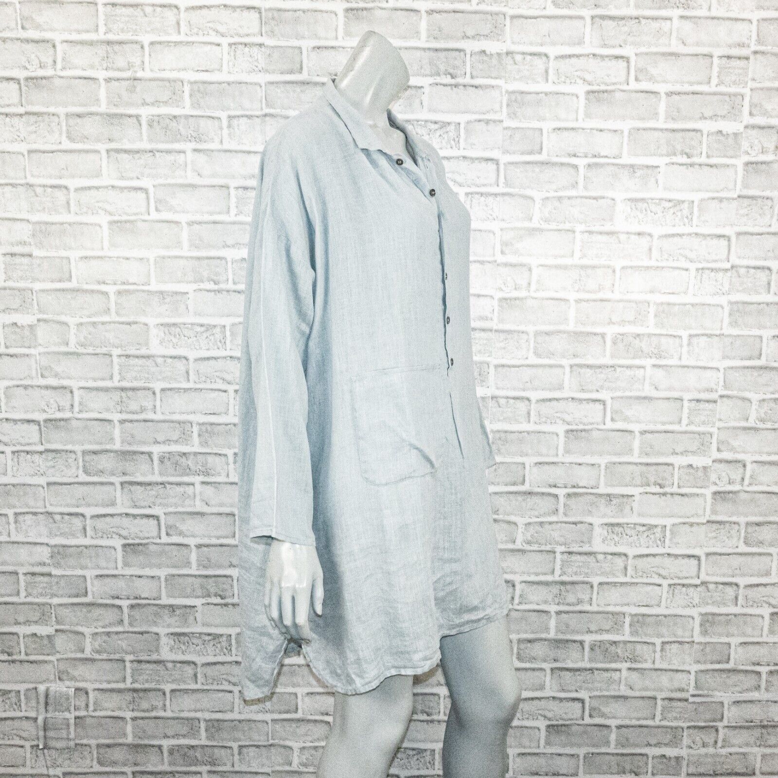 eskandar Eskandar 100% Linen Oversize Tunic Blouse with pocket blue Size ONE SIZE - 6 Thumbnail