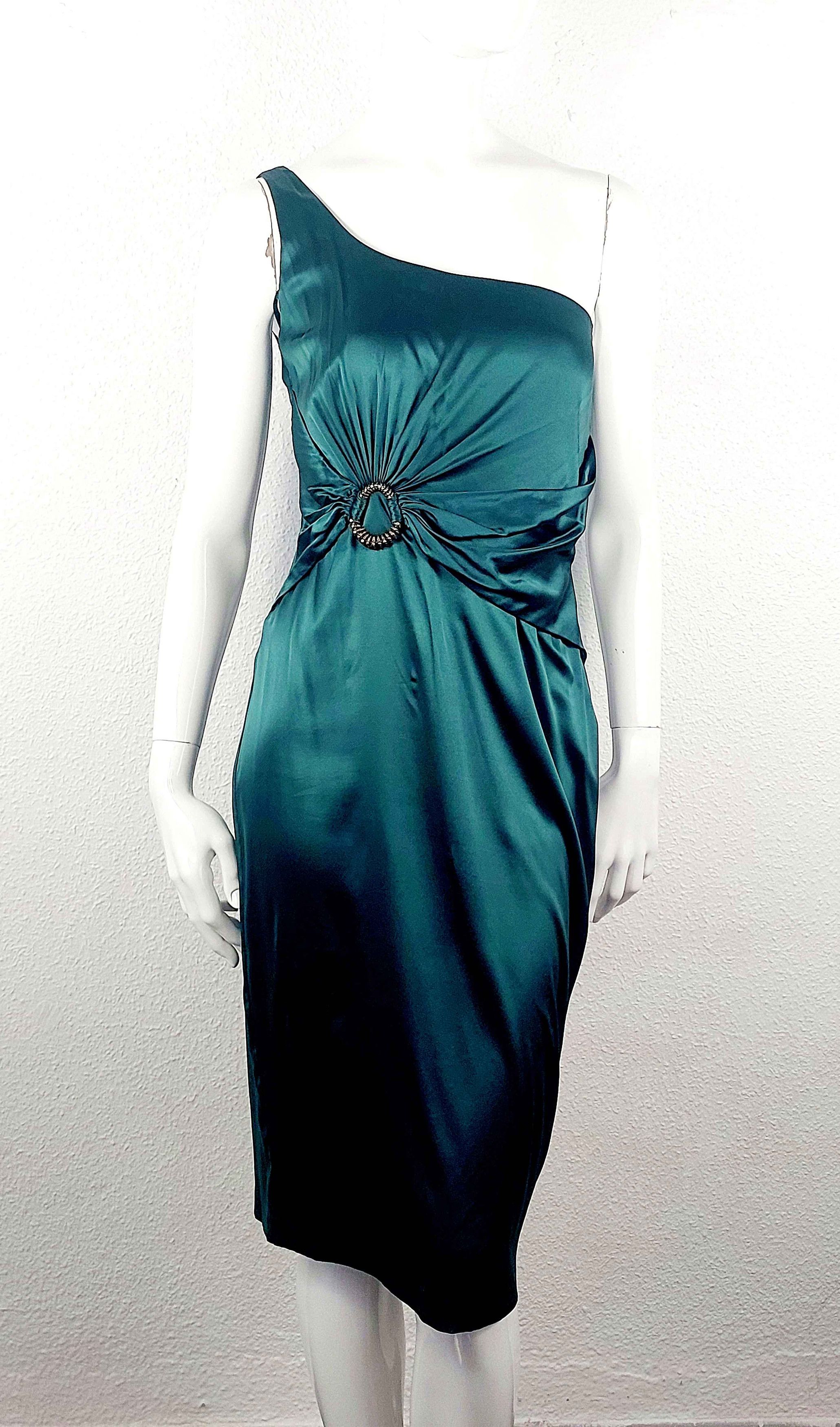Roberto Cavalli Roberto Cavalli Green silk asymmetrical Brooch Dress Size S / US 4 / IT 40 - 3 Thumbnail