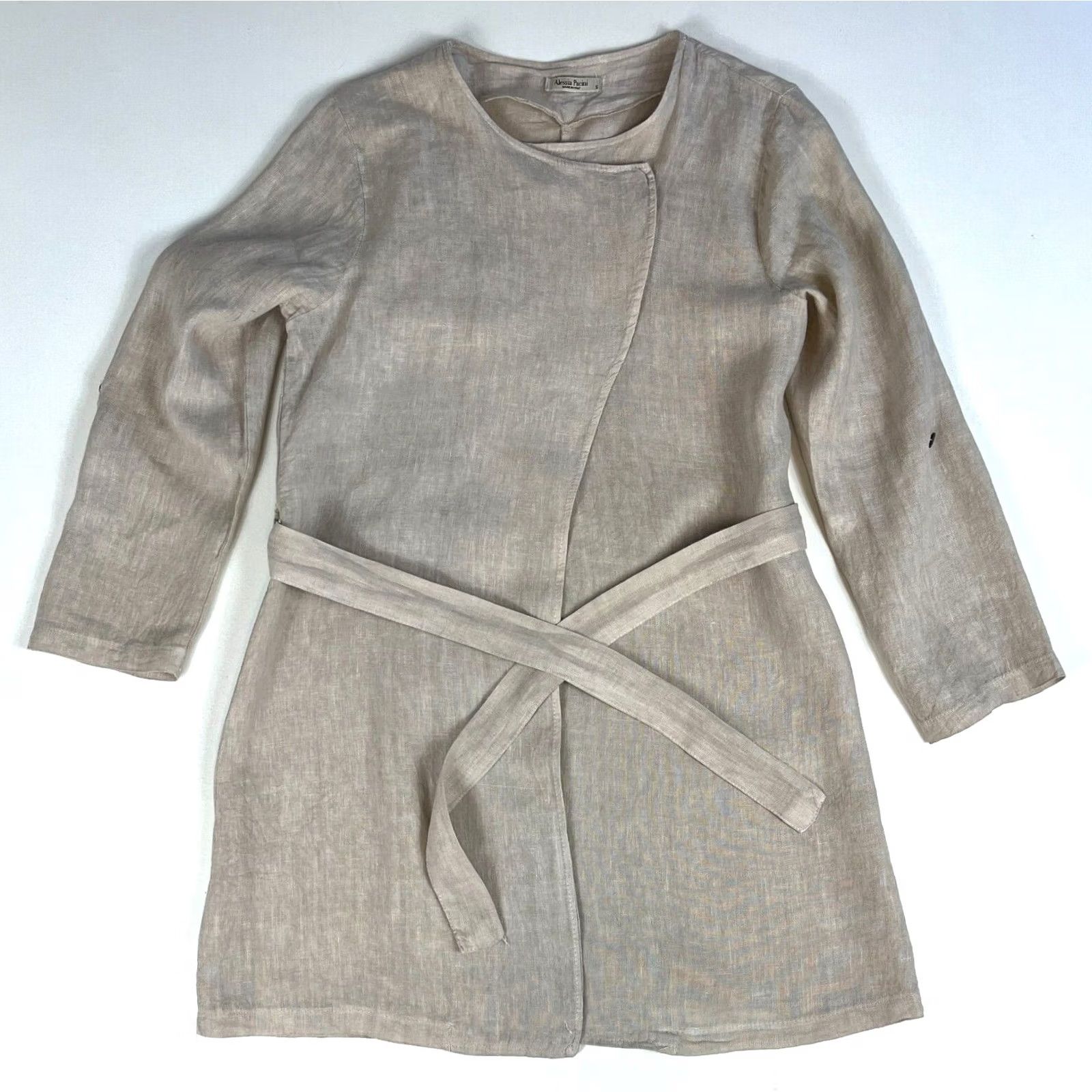 Vintage VINTAGE Women's Alessia Pacini Linen Wrap Cardigan Roll Up Sleeves Made in Italy Sz S Size S / US 4 / IT 40 - 7 Thumbnail