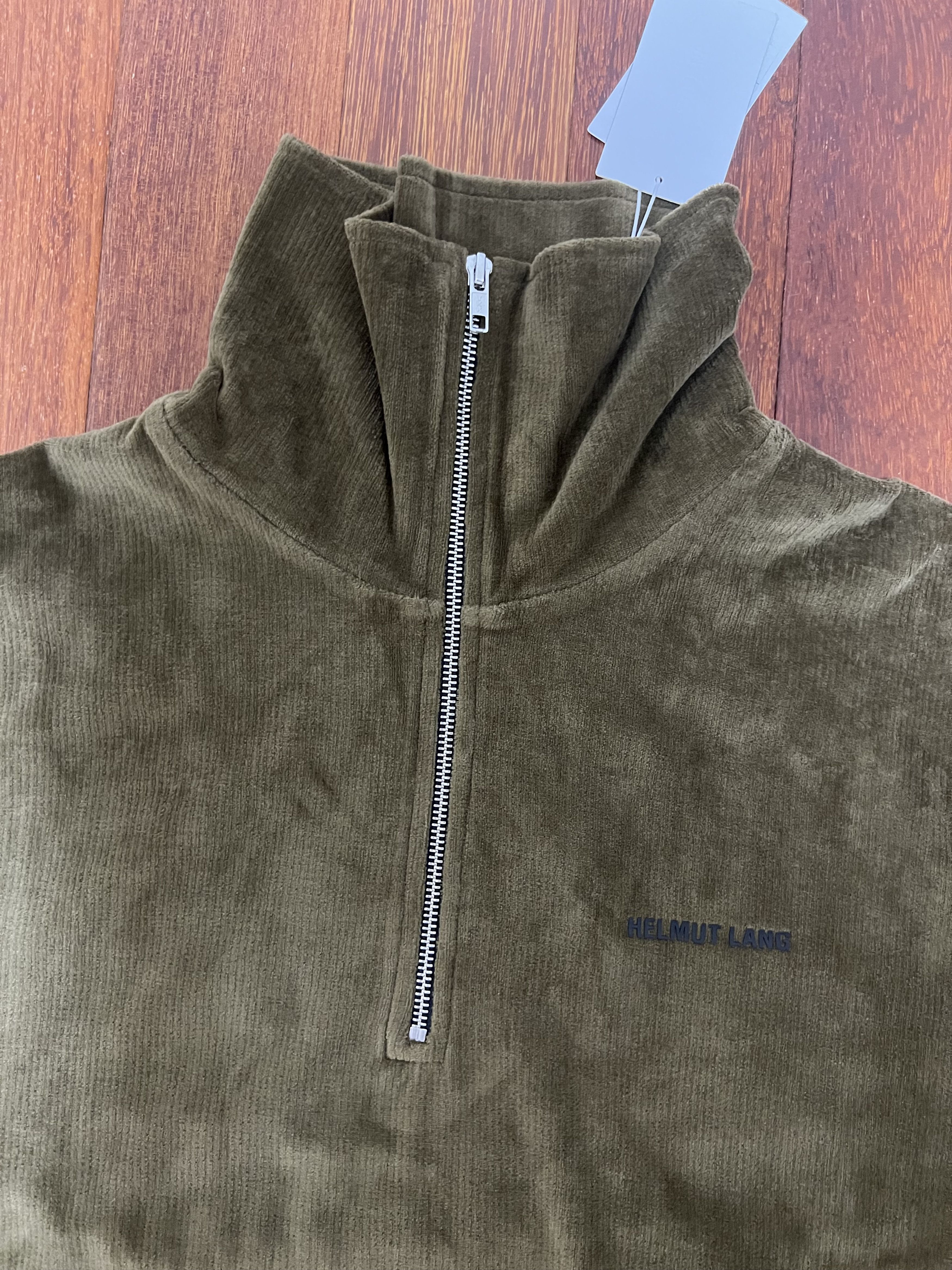 Helmut Lang 💚 Helmut Lang Cotton Velour Olive Half-Zip Sweatshirt NEW Size US M / EU 48-50 / 2 - 3 Thumbnail