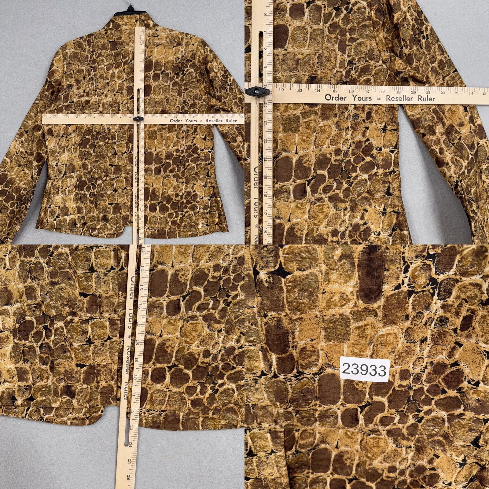 Vintage Chicos Jacket Womens 1 Brown Silk Animal Print Collared Lightweight Short Open Size M / US 6-8 / IT 42-44 - 8 Thumbnail