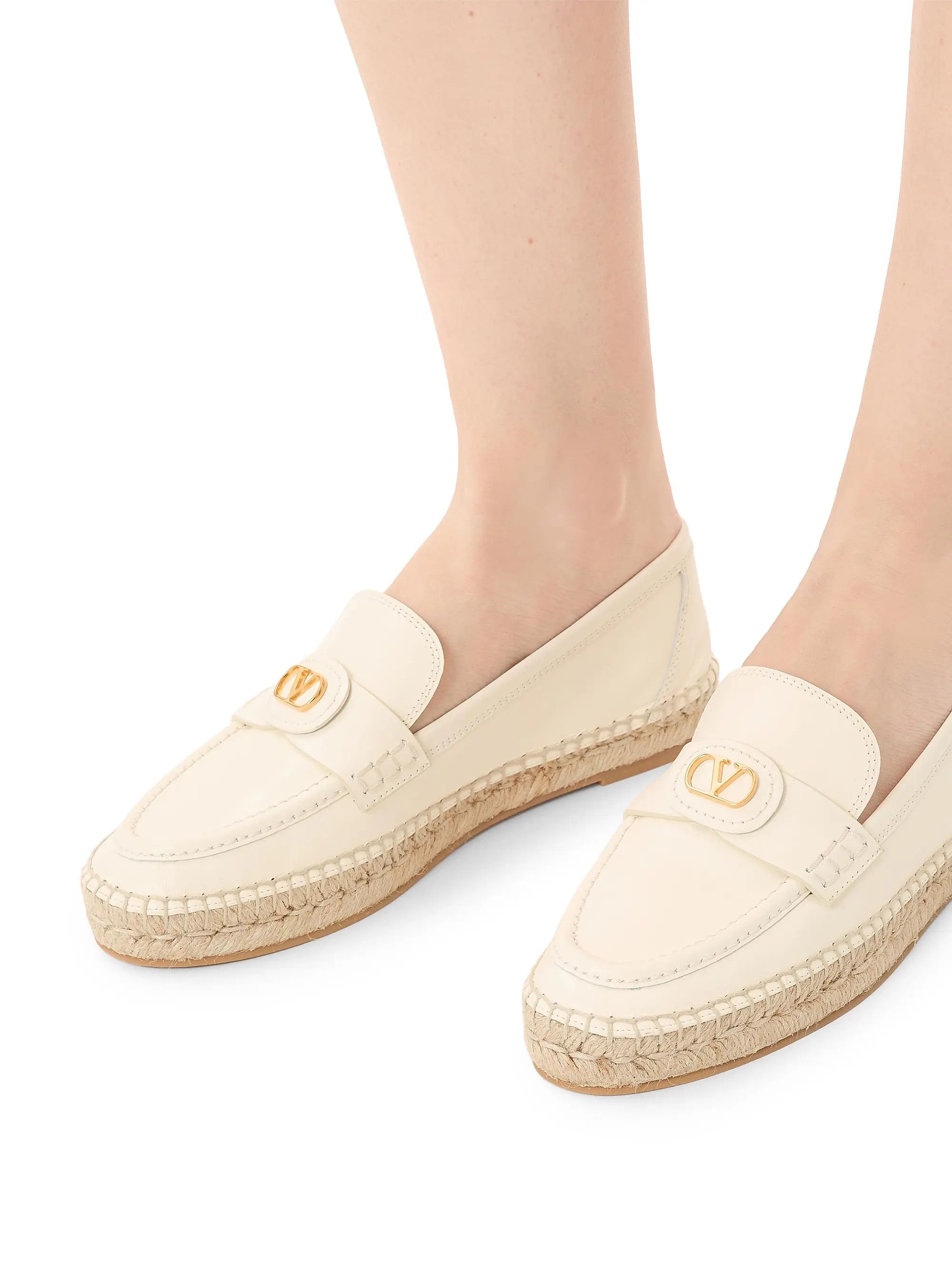 Valentino os11x0126 Vlogo Signature 20mm Calfskin Loafers in Ivory Size US 7 / IT 37 - 7 Thumbnail