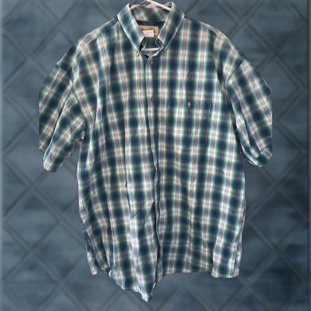 Wrangler Wrangler Shirt Mens XL Western Green Checks Short Sleeve Button-Up Pockets Cowboys Casual Workwear Size US XL / EU 56 / 4 - 1 Thumbnail