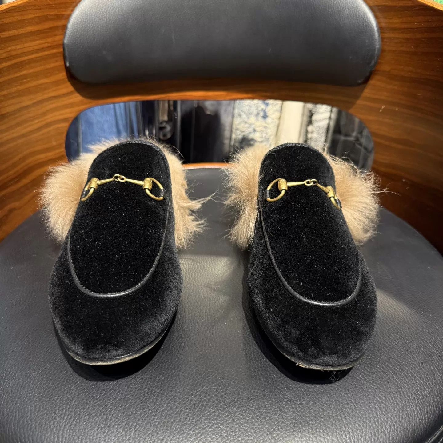 Gucci Gucci Black Velvet Gold HB Fur Slippers 39 99New Size US 8.5 / IT 38.5 - 2 Thumbnail
