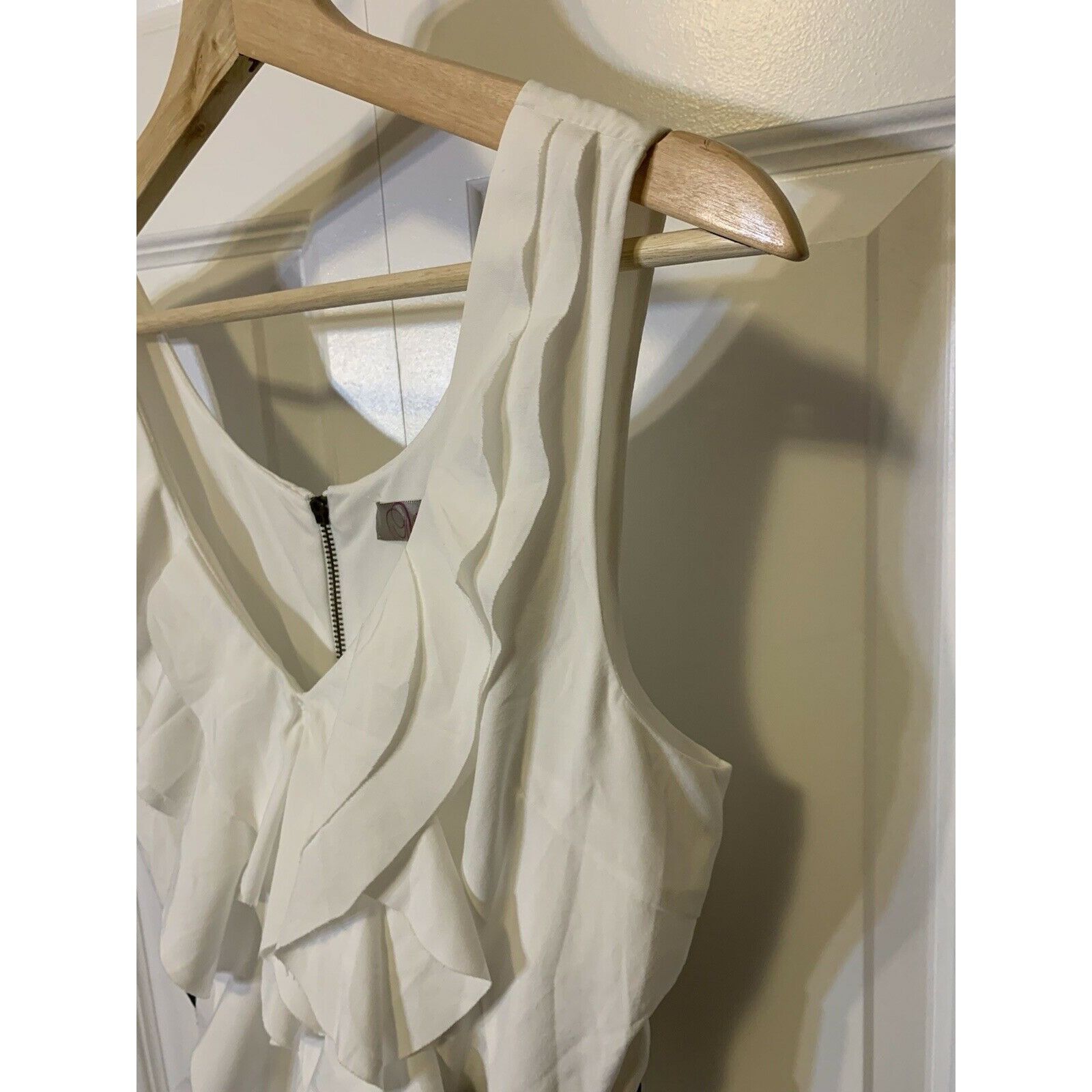 Other Myan Womens Sz M White Black Full Zip Ruffles Front Sleevel Size M / US 6-8 / IT 42-44 - 7 Thumbnail