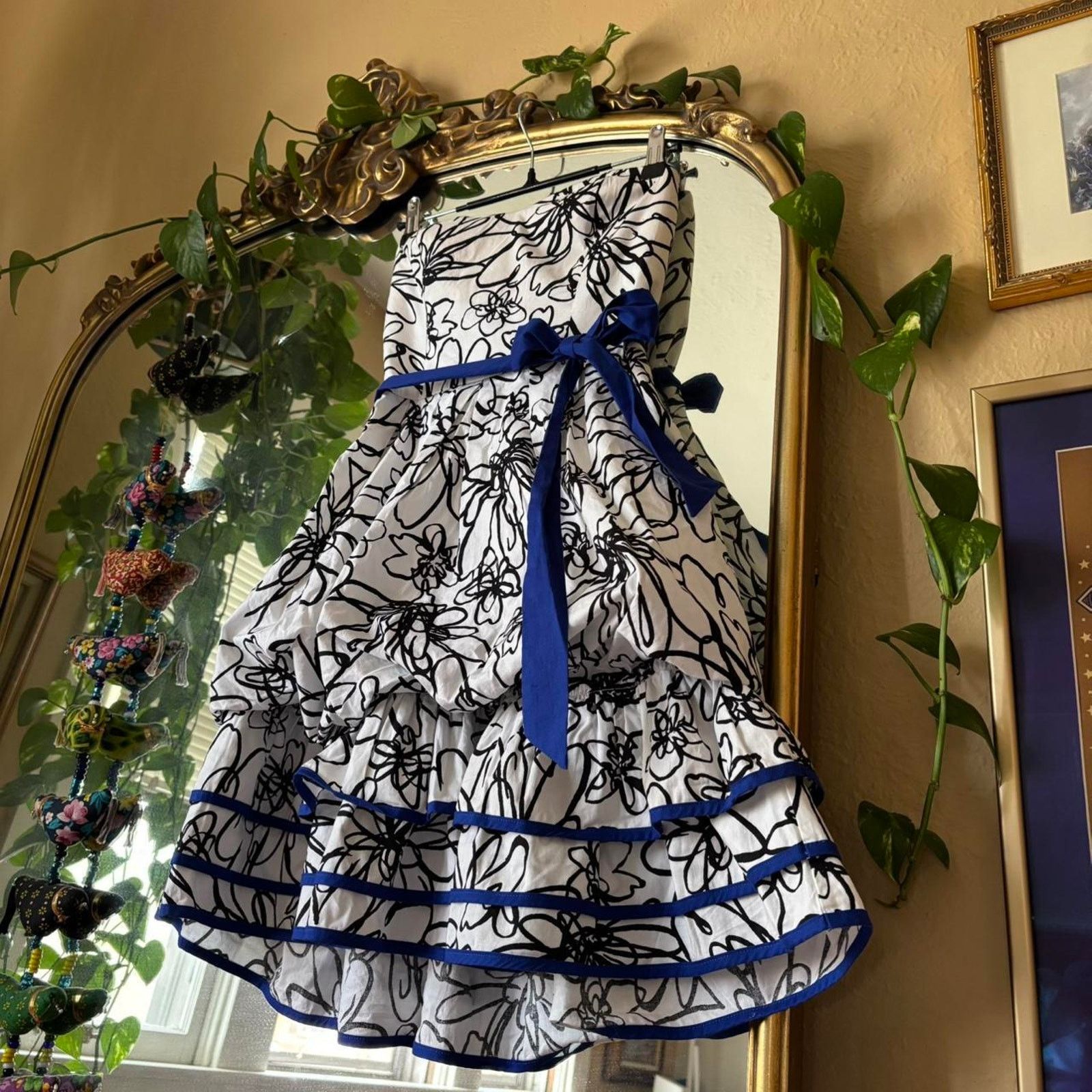 Vintage Vintage BCX Dress Y2K Black White Floral Strapless Dress 1 Size XS / US 0-2 / IT 36-38 - 5 Thumbnail