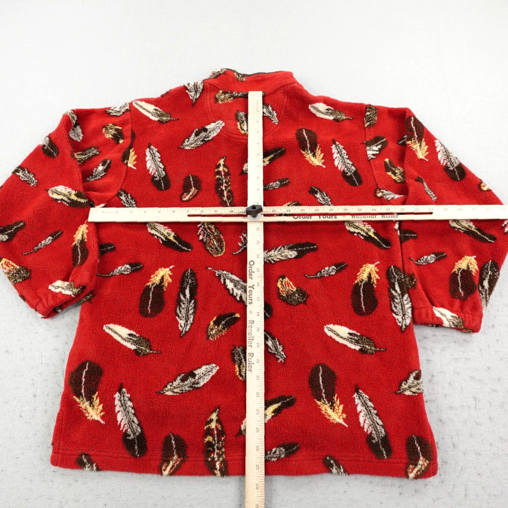 Vintage VINTAGE Tsunami Sweater Womens Medium Red Fleece Feather Print 1/4 Zip Pullover Canada Size M / US 6-8 / IT 42-44 - 5 Thumbnail