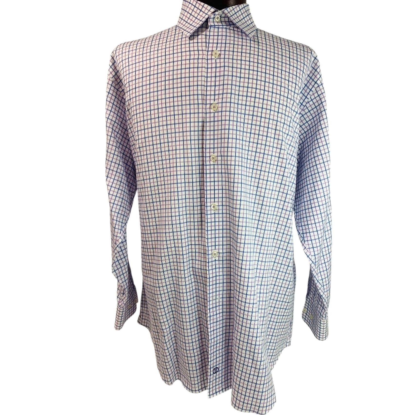 David Donahue David Donahue Shirt Windowpane Blue Purple Mens Button Up Dress Shirt 17.5 32/33 Regular Cotton Size 48R - 2 Thumbnail