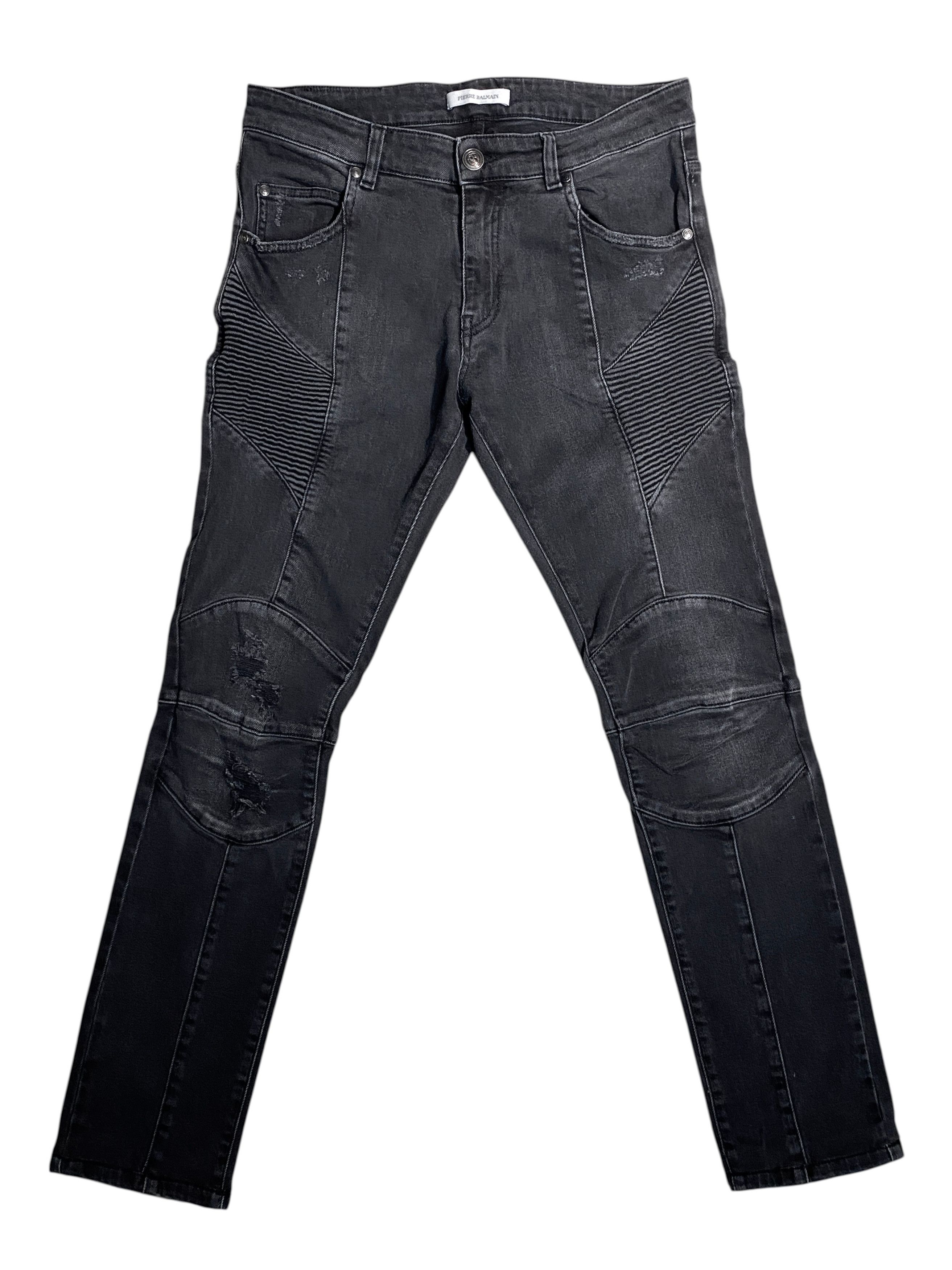 Balmain Moto Biker Denim Wash Slim Jeans Vintage Y2K
